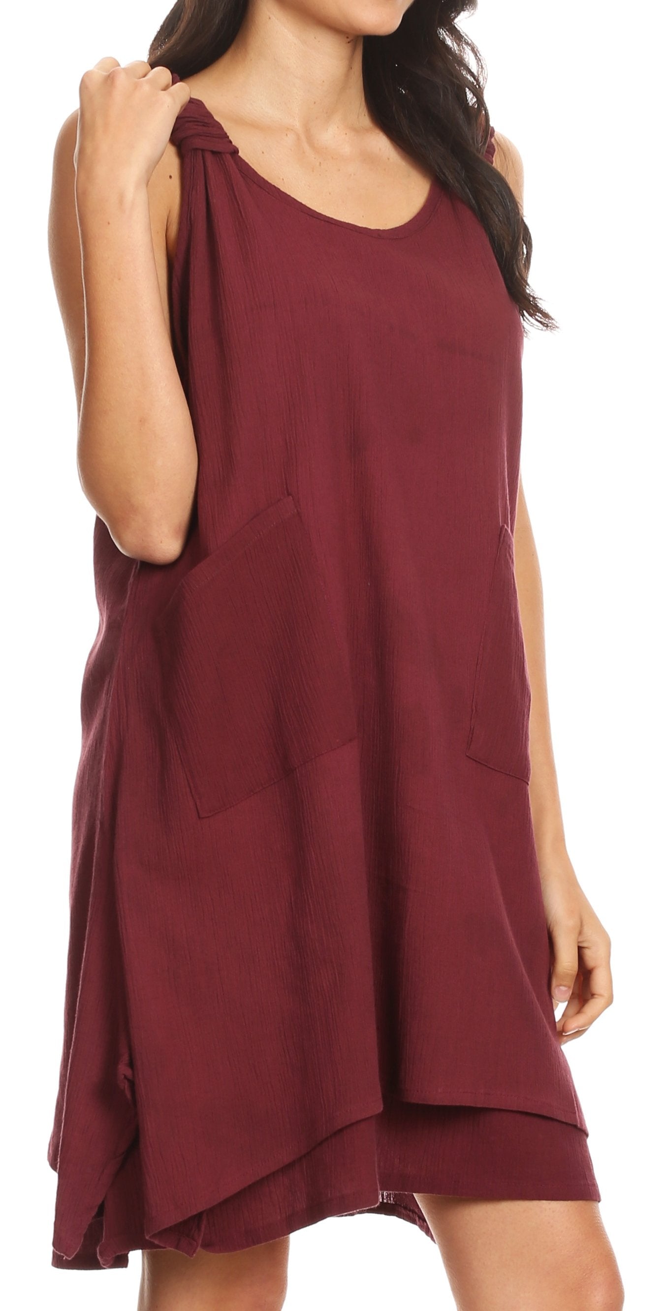 Sakkas Genna Two Layer Sleeveless Ruched Shoulder Straps Round Neck Tent Dress - Concordia Style Boutique