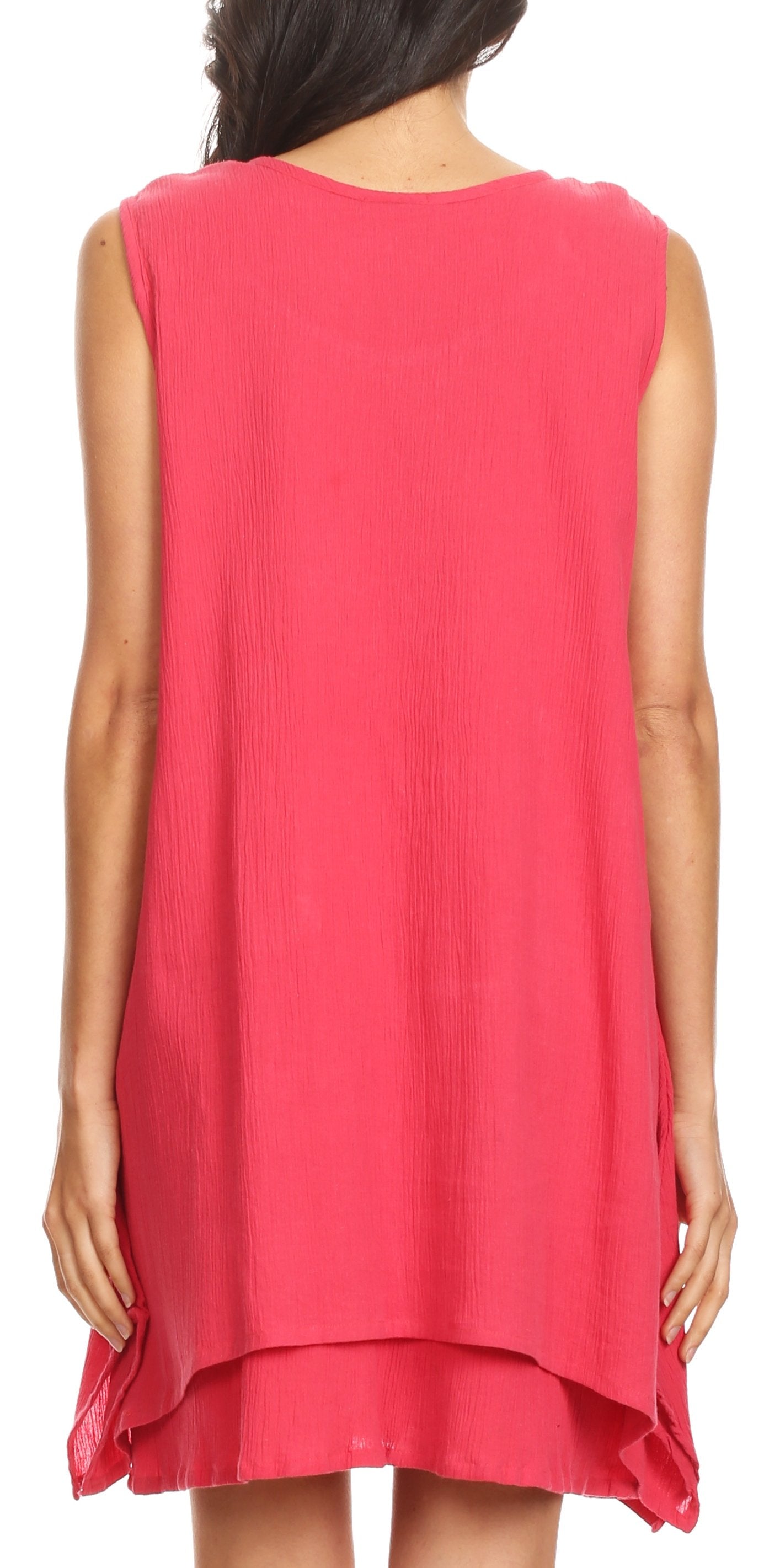 Sakkas Genna Two Layer Sleeveless Ruched Shoulder Straps Round Neck Tent Dress - Concordia Style Boutique