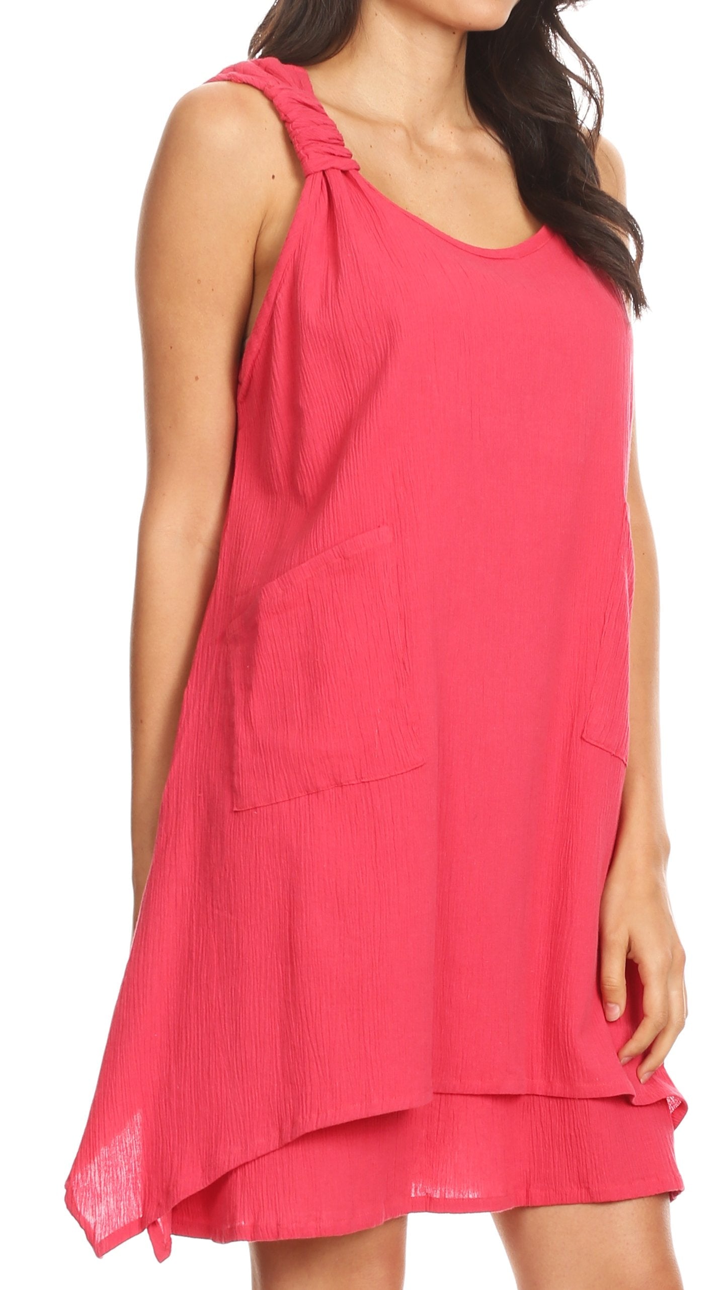 Sakkas Genna Two Layer Sleeveless Ruched Shoulder Straps Round Neck Tent Dress - Concordia Style Boutique
