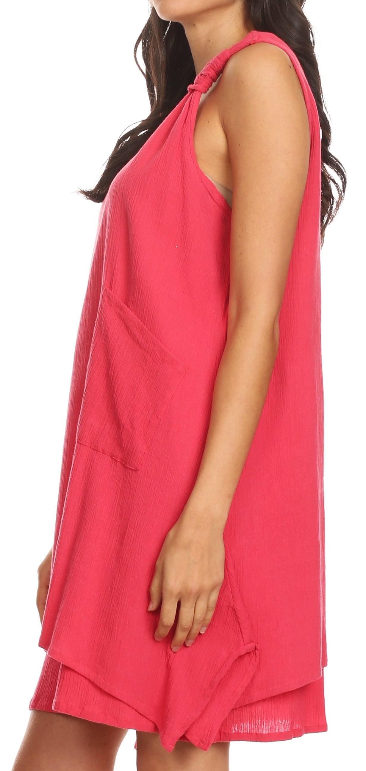 Sakkas Genna Two Layer Sleeveless Ruched Shoulder Straps Round Neck Tent Dress - Concordia Style Boutique