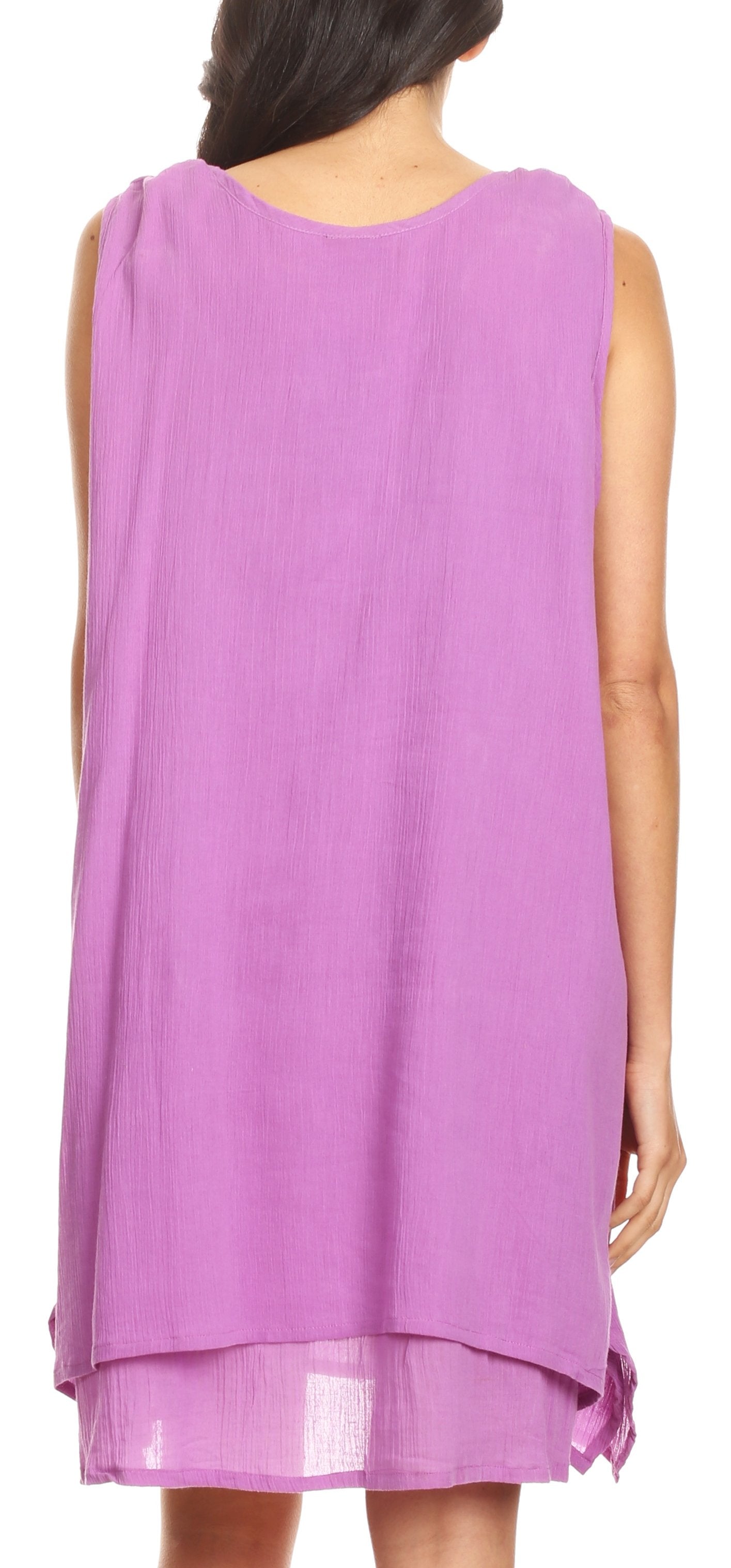 Sakkas Genna Two Layer Sleeveless Ruched Shoulder Straps Round Neck Tent Dress - Concordia Style Boutique