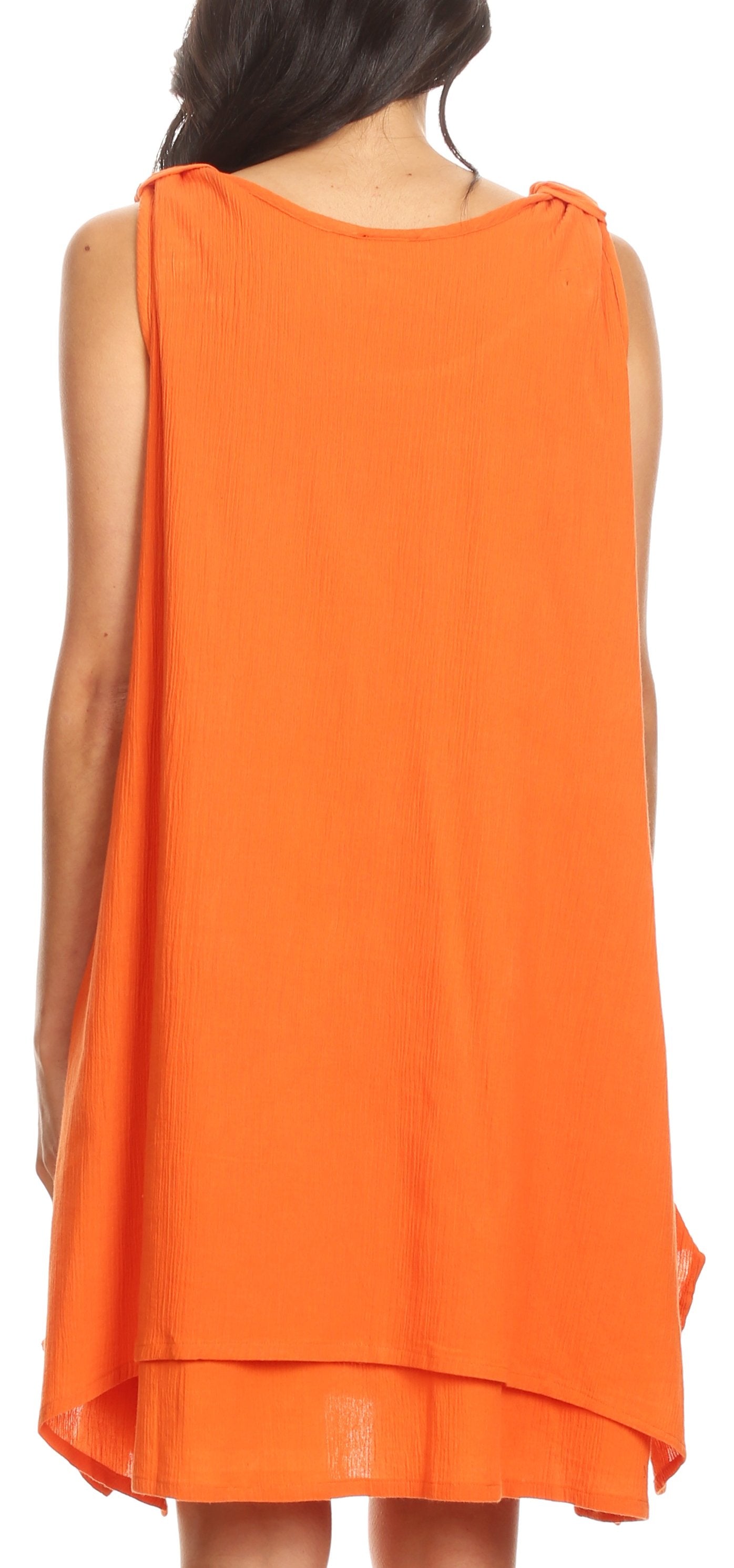 Sakkas Genna Two Layer Sleeveless Ruched Shoulder Straps Round Neck Tent Dress - Concordia Style Boutique