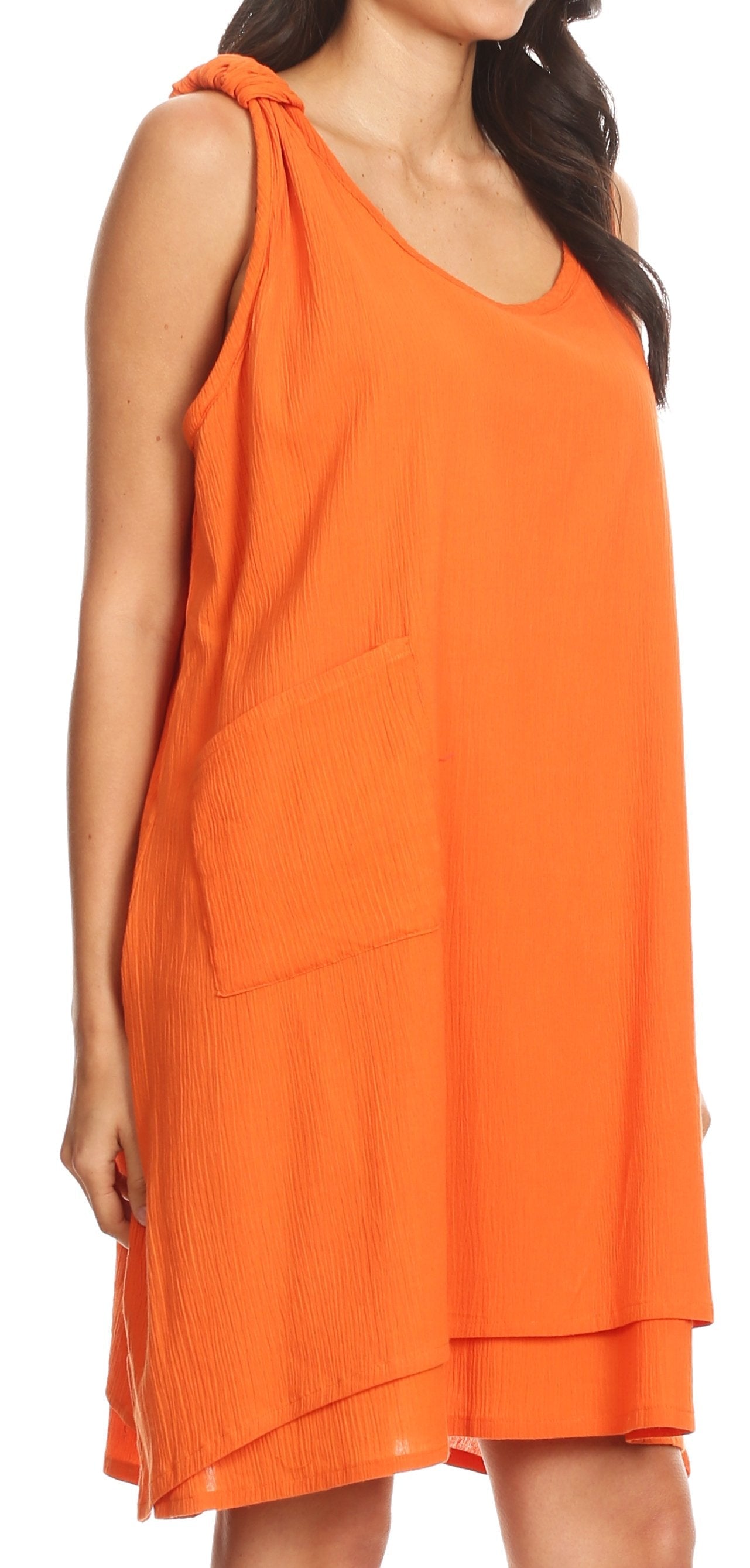 Sakkas Genna Two Layer Sleeveless Ruched Shoulder Straps Round Neck Tent Dress - Concordia Style Boutique