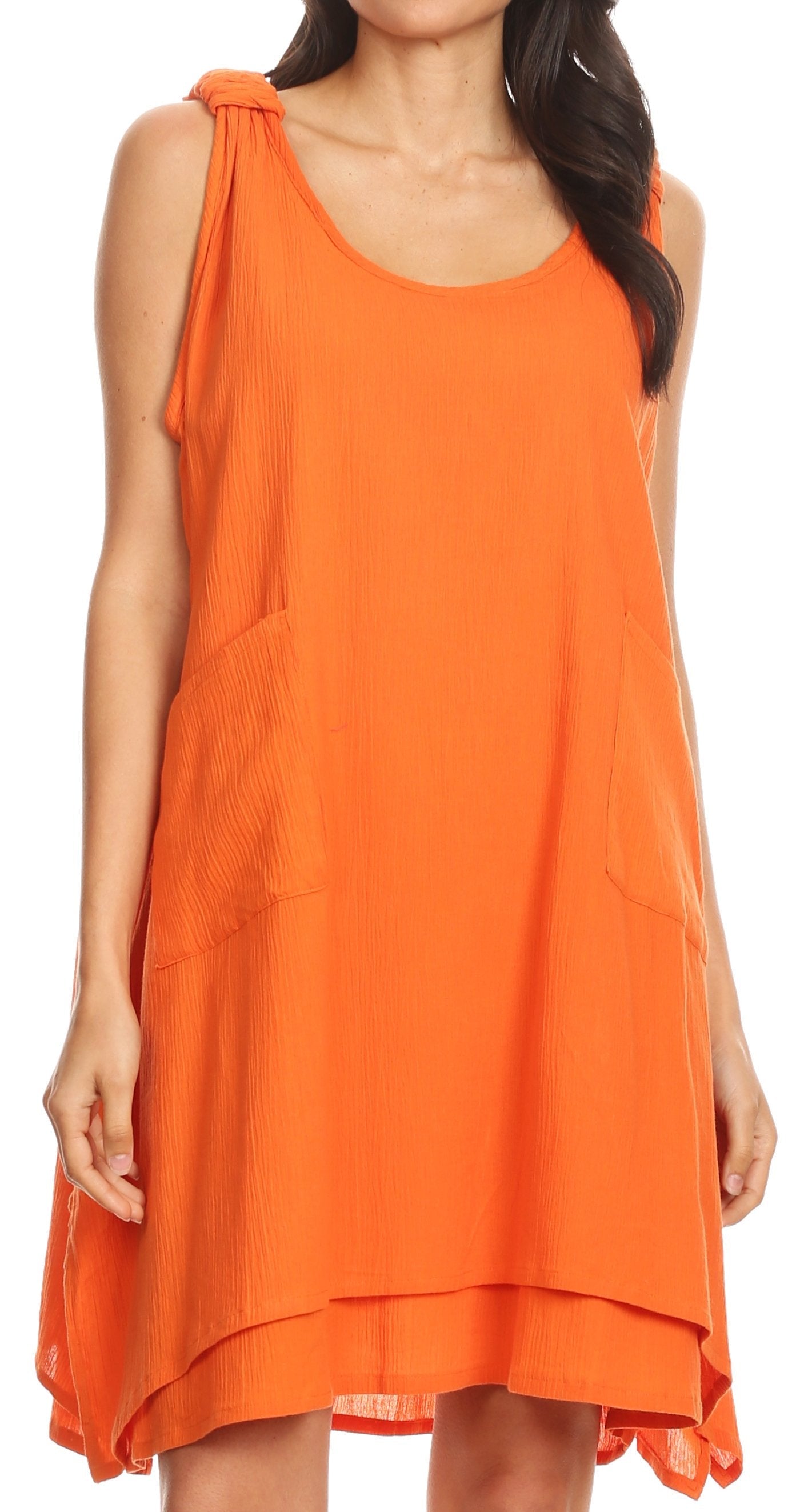 Sakkas Genna Two Layer Sleeveless Ruched Shoulder Straps Round Neck Tent Dress - Concordia Style Boutique