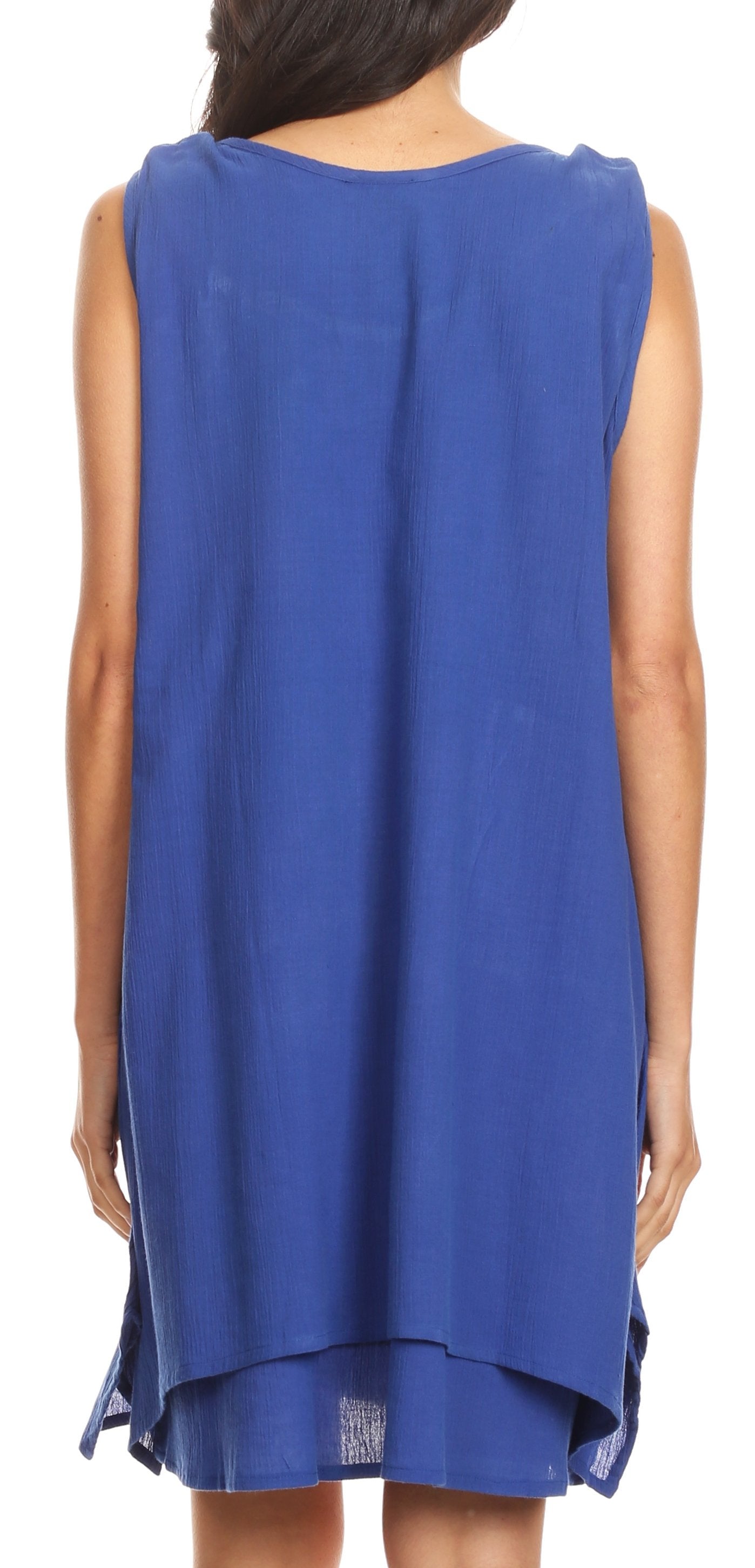Sakkas Genna Two Layer Sleeveless Ruched Shoulder Straps Round Neck Tent Dress - Concordia Style Boutique