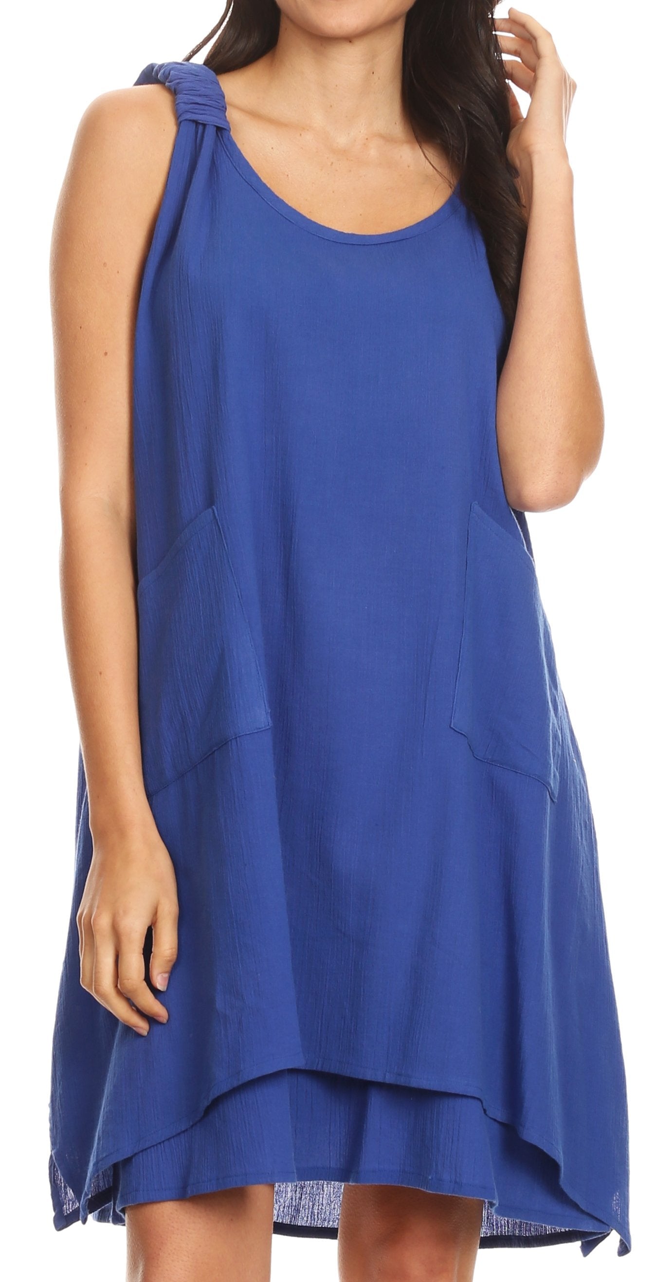 Sakkas Genna Two Layer Sleeveless Ruched Shoulder Straps Round Neck Tent Dress - Concordia Style Boutique