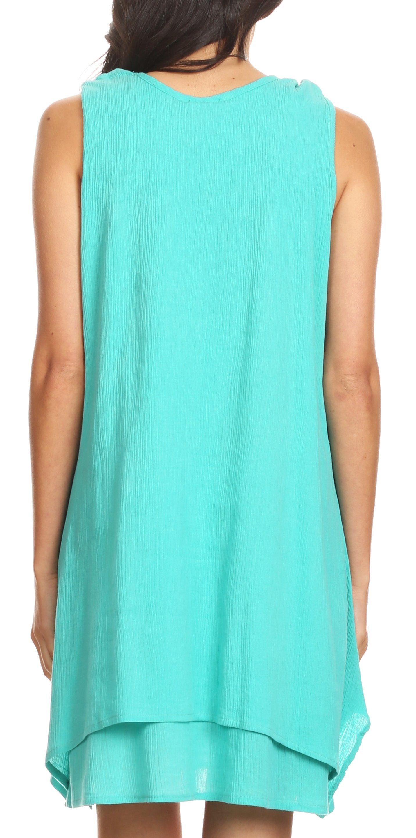 Sakkas Genna Two Layer Sleeveless Ruched Shoulder Straps Round Neck Tent Dress - Concordia Style Boutique