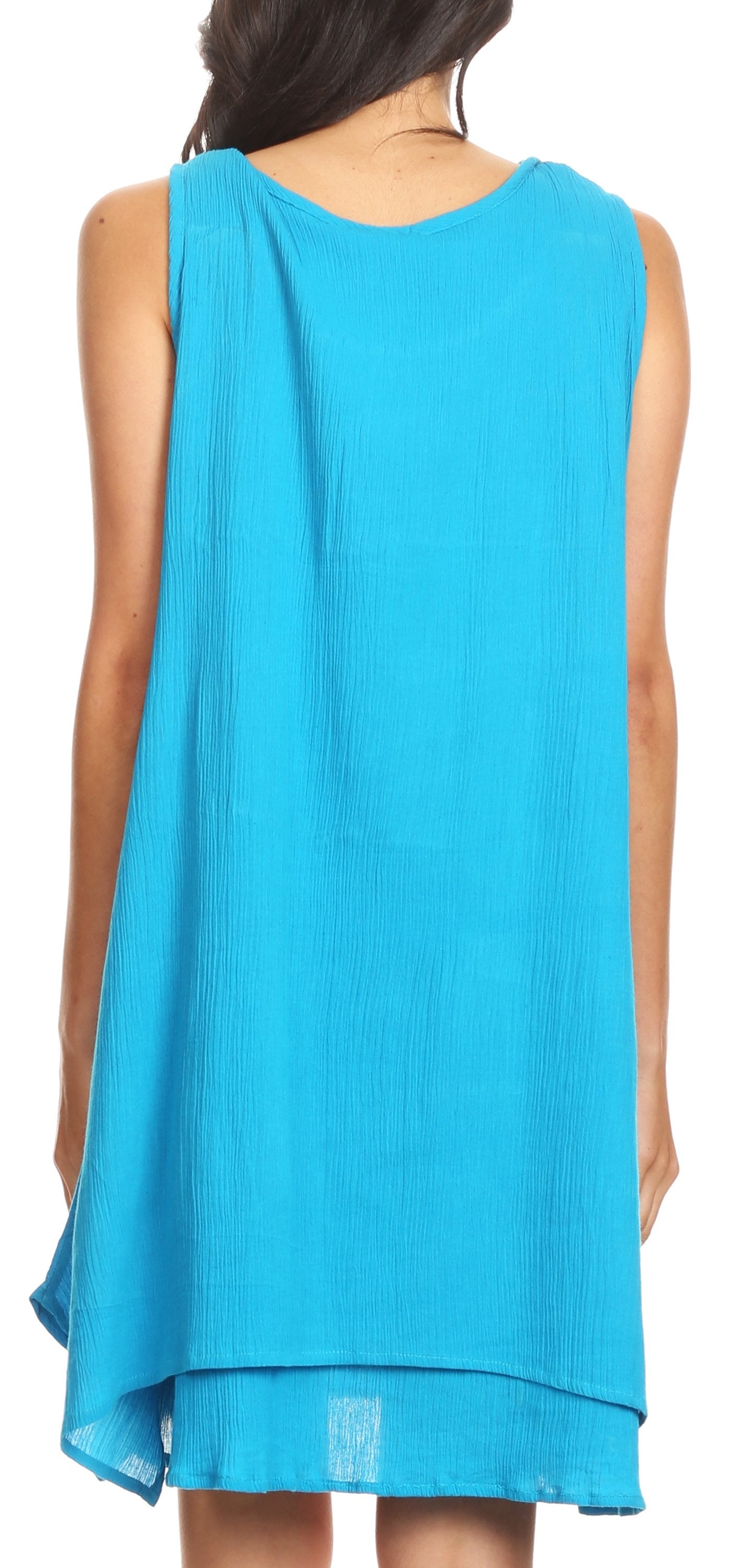 Sakkas Genna Two Layer Sleeveless Ruched Shoulder Straps Round Neck Tent Dress - Concordia Style Boutique
