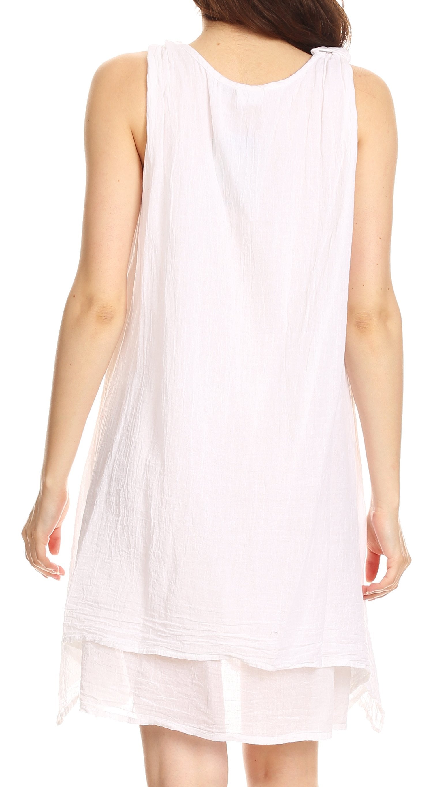 Sakkas Genna Two Layer Sleeveless Ruched Shoulder Straps Round Neck Tent Dress - Concordia Style Boutique
