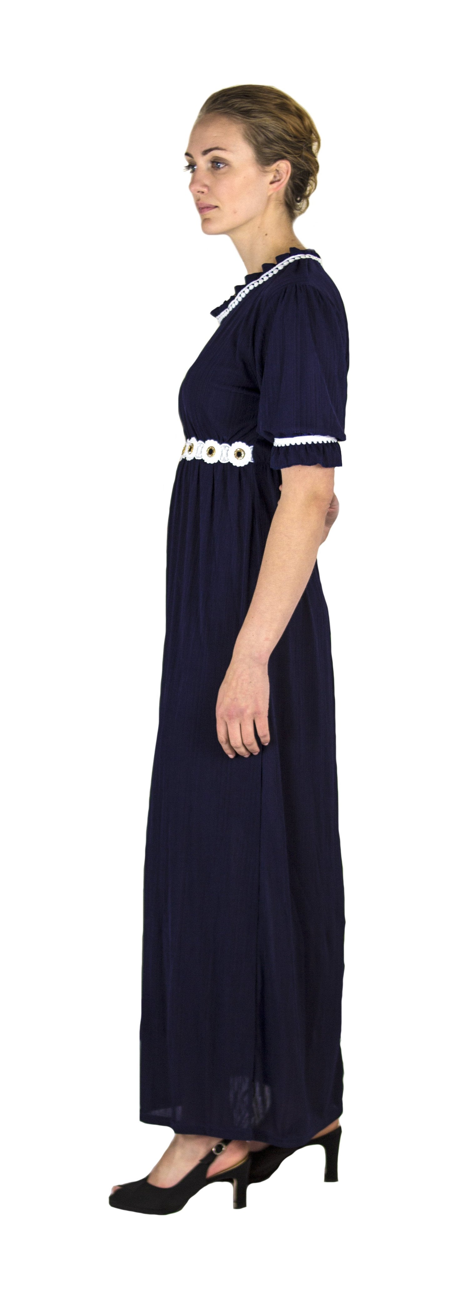 Sakkas Isabis Womens Casual Long Lace Modest Dress with Short Sleeves Stretchy - Concordia Style Boutique