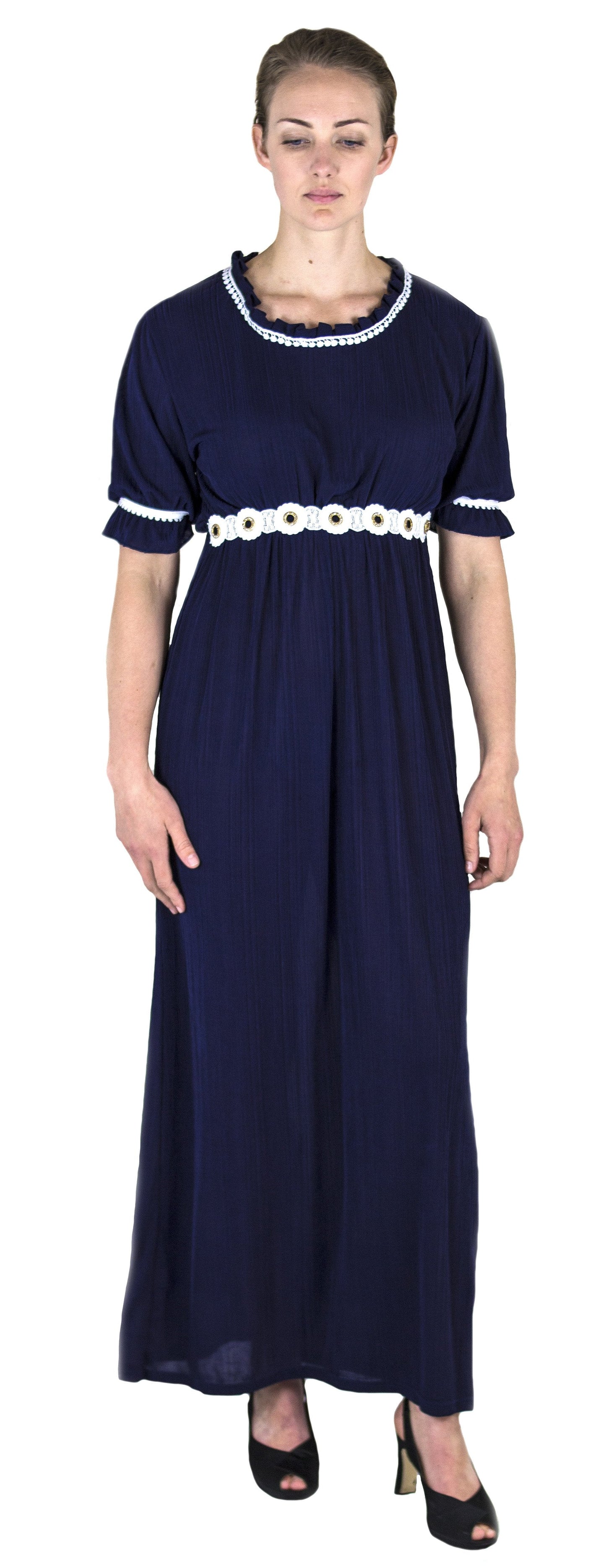 Sakkas Isabis Womens Casual Long Lace Modest Dress with Short Sleeves Stretchy - Concordia Style Boutique