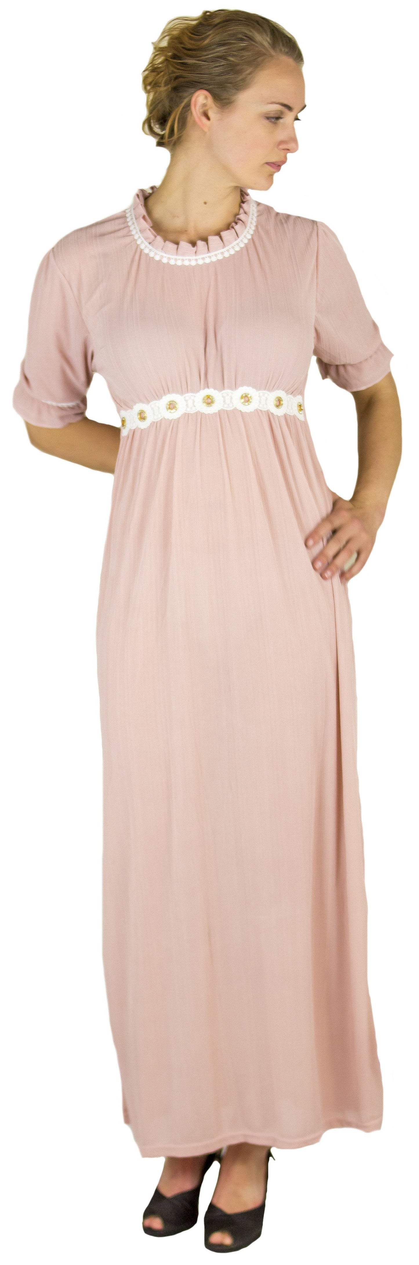 Sakkas Isabis Womens Casual Long Lace Modest Dress with Short Sleeves Stretchy - Concordia Style Boutique