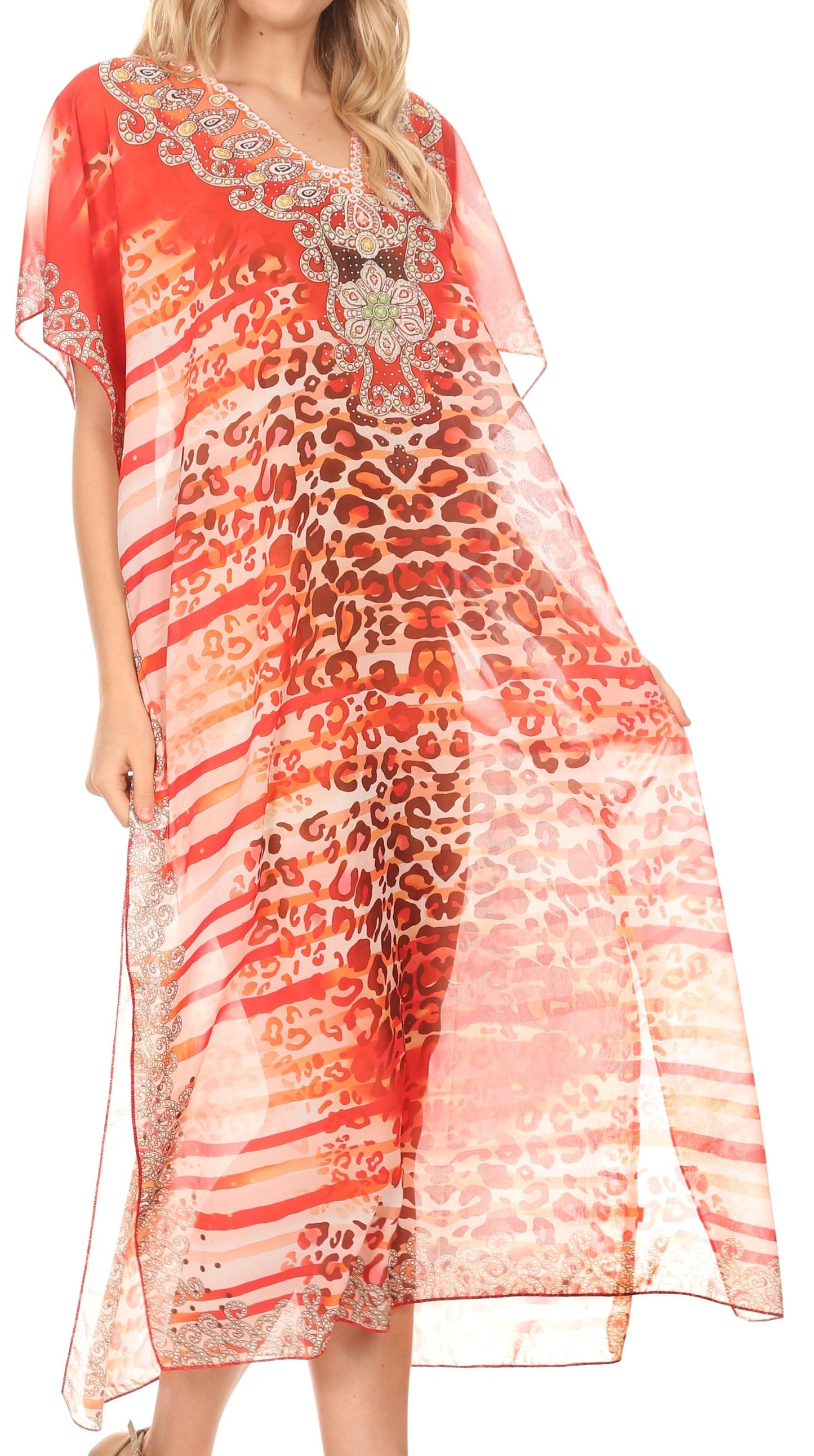 MKY Astryd Women's Flowy Maxi Long Caftan Dress Cover Up with Rhinestone - Concordia Style Boutique