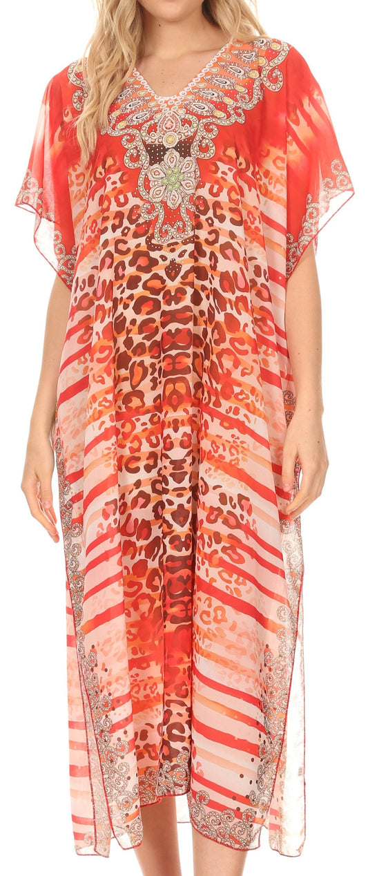 MKY Astryd Women's Flowy Maxi Long Caftan Dress Cover Up with Rhinestone - Concordia Style Boutique