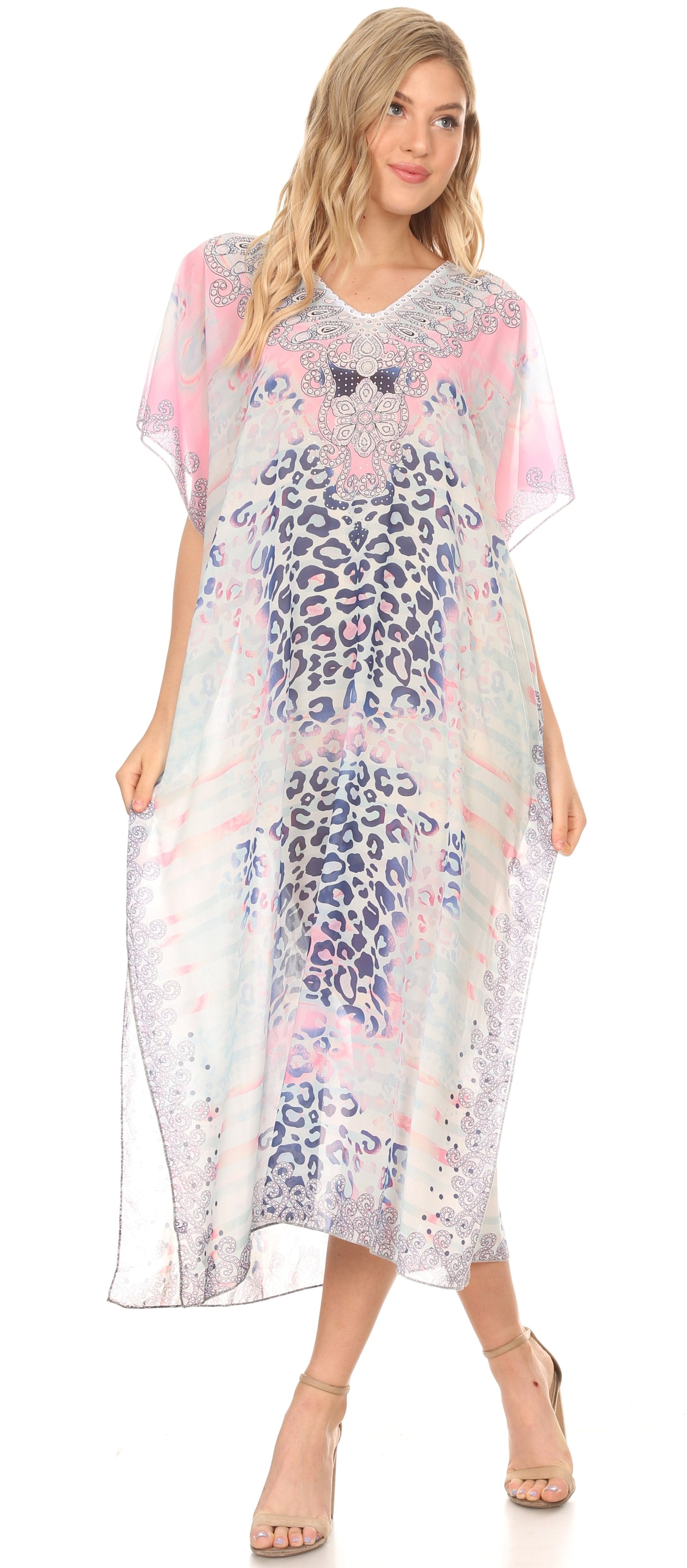 MKY Astryd Women's Flowy Maxi Long Caftan Dress Cover Up with Rhinestone - Concordia Style Boutique