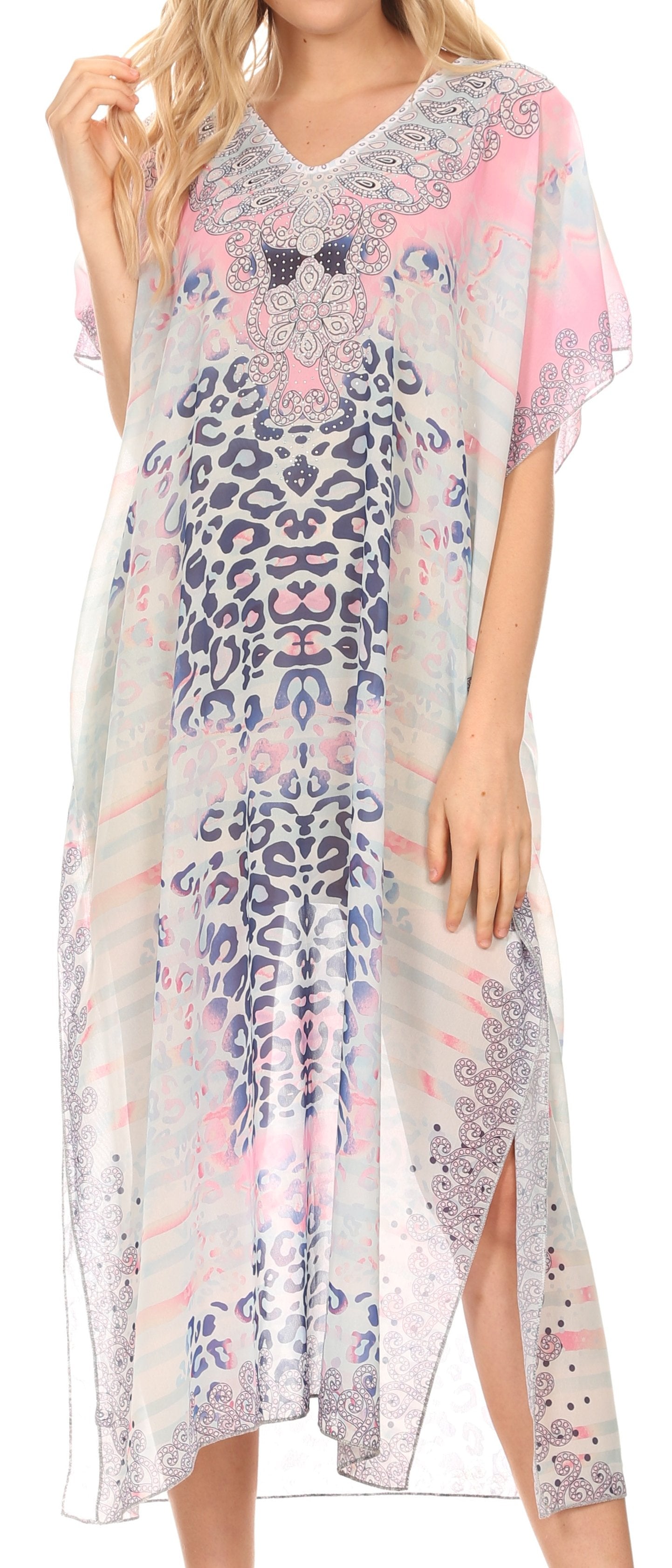 MKY Astryd Women's Flowy Maxi Long Caftan Dress Cover Up with Rhinestone - Concordia Style Boutique