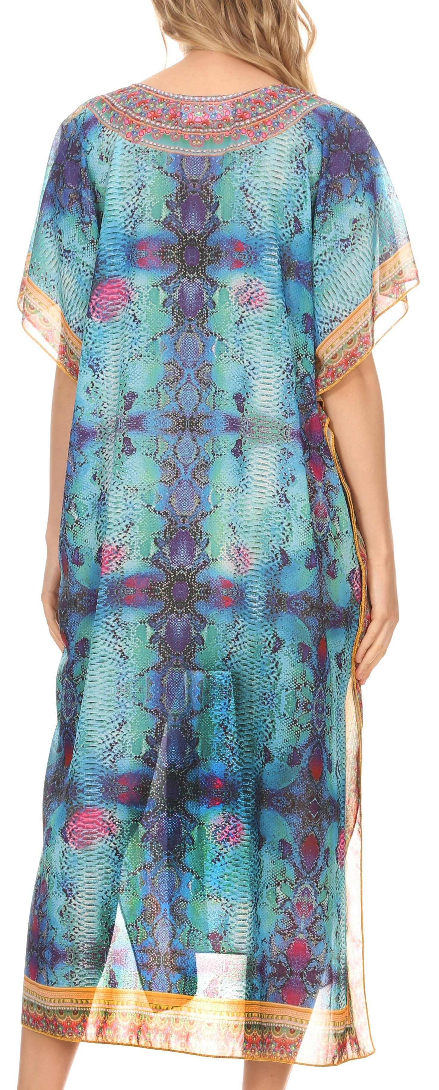 MKY Astryd Women's Flowy Maxi Long Caftan Dress Cover Up with Rhinestone - Concordia Style Boutique
