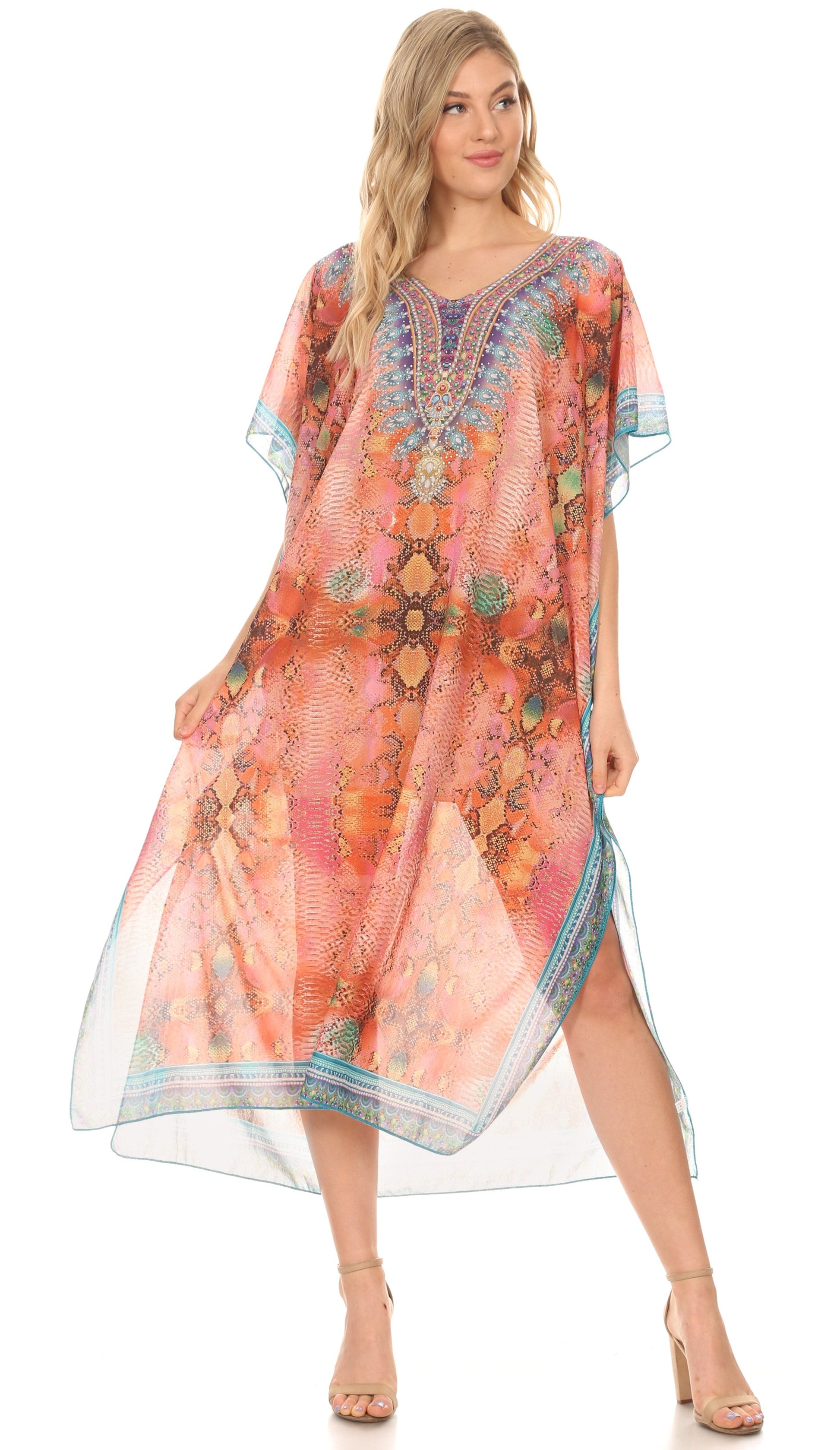 MKY Astryd Women's Flowy Maxi Long Caftan Dress Cover Up with Rhinestone - Concordia Style Boutique