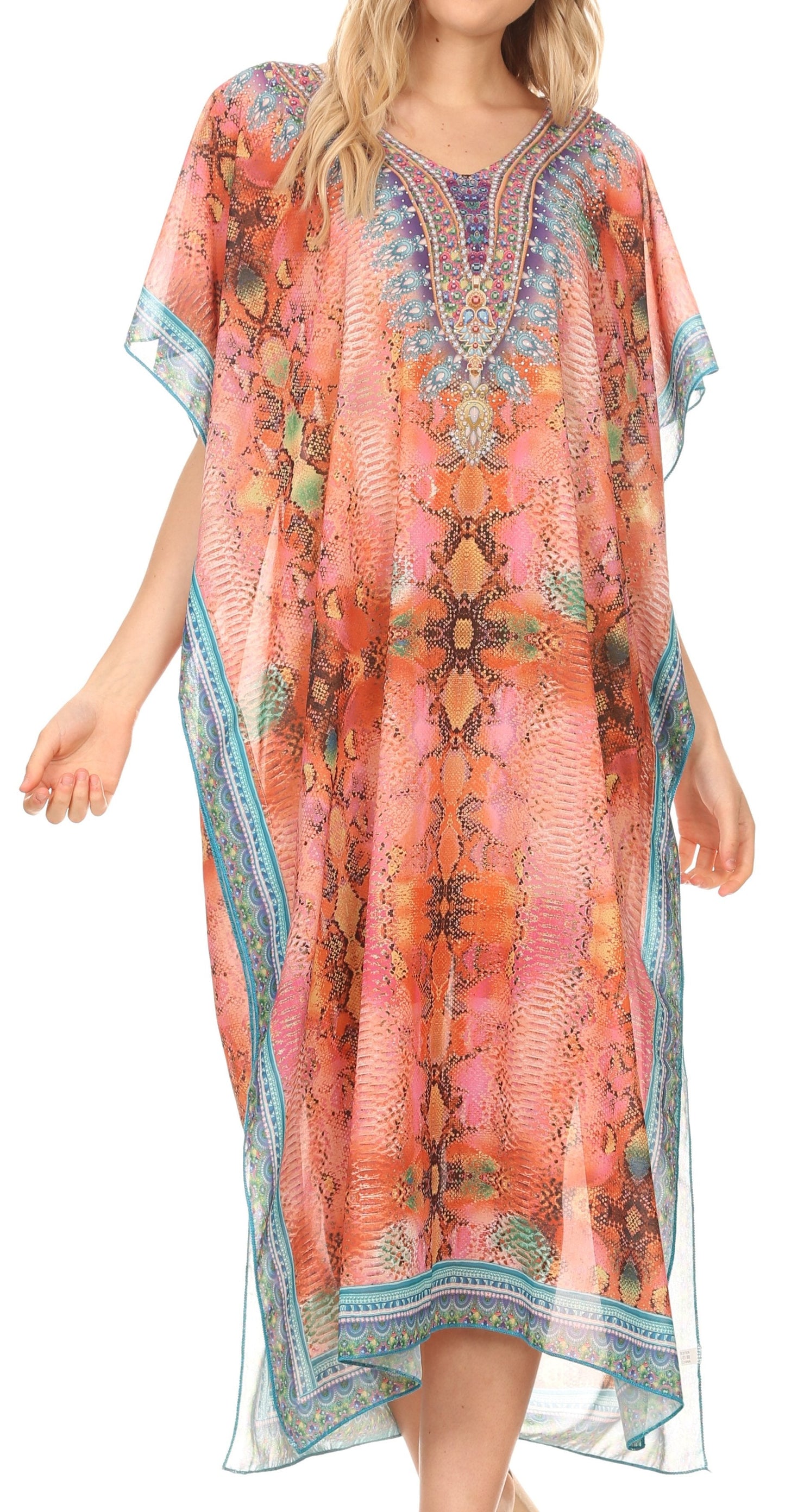 MKY Astryd Women's Flowy Maxi Long Caftan Dress Cover Up with Rhinestone - Concordia Style Boutique