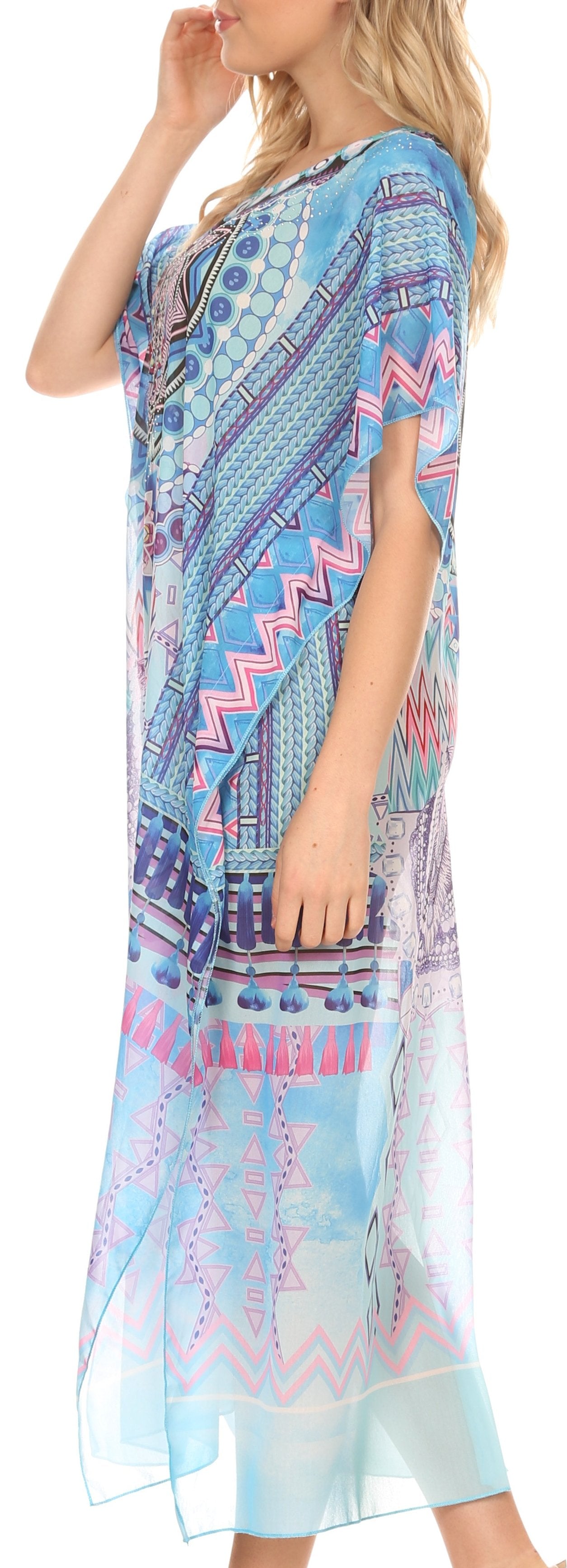 MKY Astryd Women's Flowy Maxi Long Caftan Dress Cover Up with Rhinestone - Concordia Style Boutique