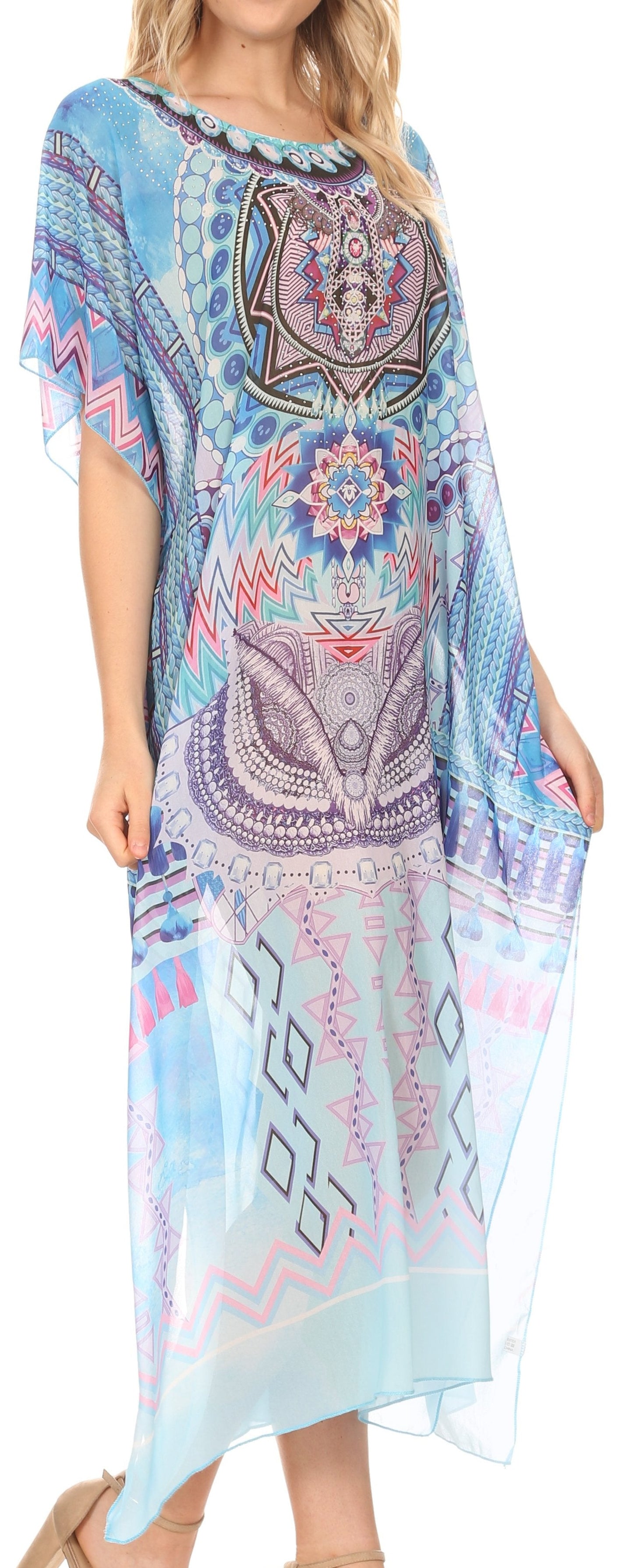 MKY Astryd Women's Flowy Maxi Long Caftan Dress Cover Up with Rhinestone - Concordia Style Boutique