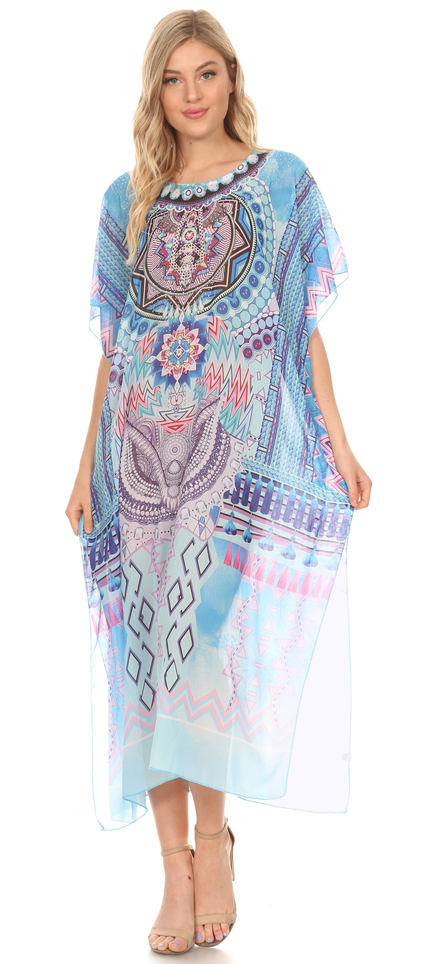 MKY Astryd Women's Flowy Maxi Long Caftan Dress Cover Up with Rhinestone - Concordia Style Boutique
