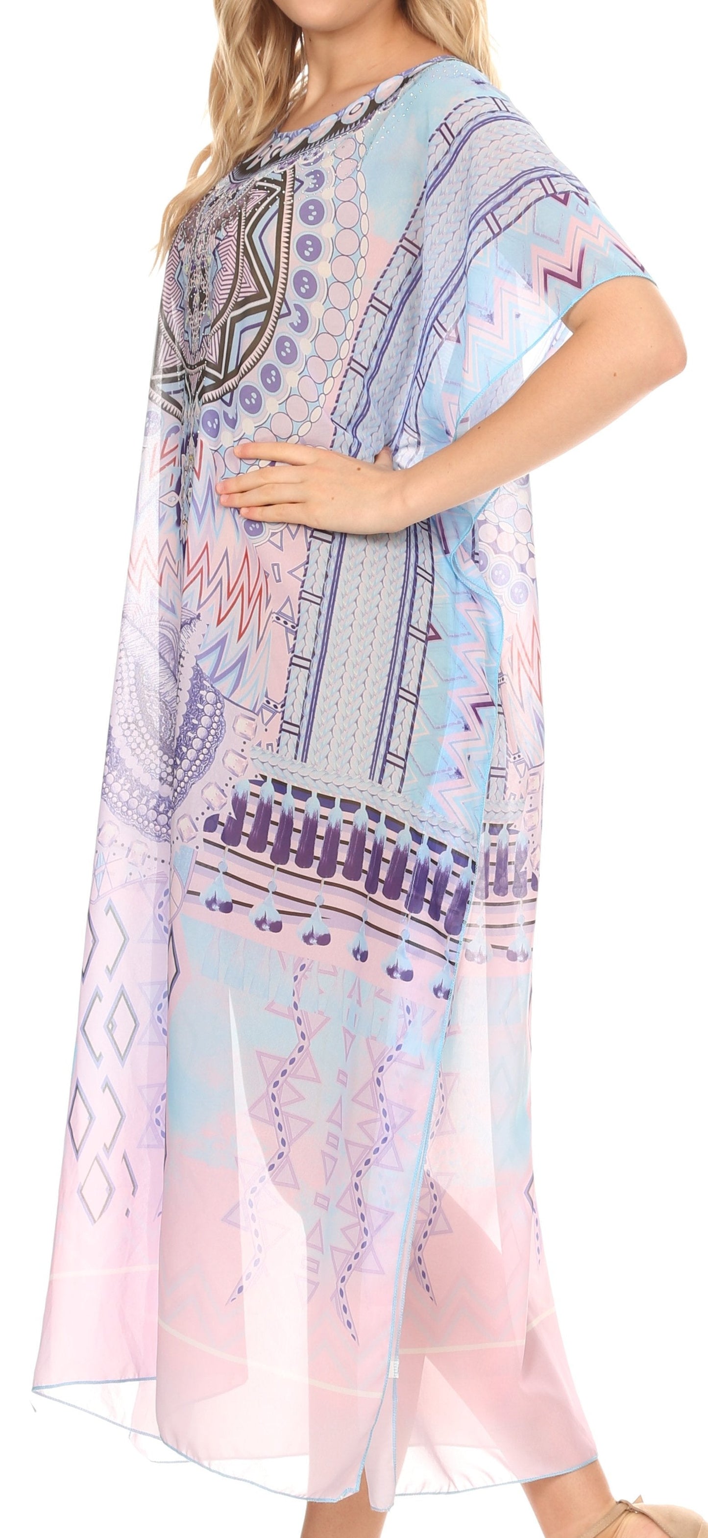 MKY Astryd Women's Flowy Maxi Long Caftan Dress Cover Up with Rhinestone - Concordia Style Boutique