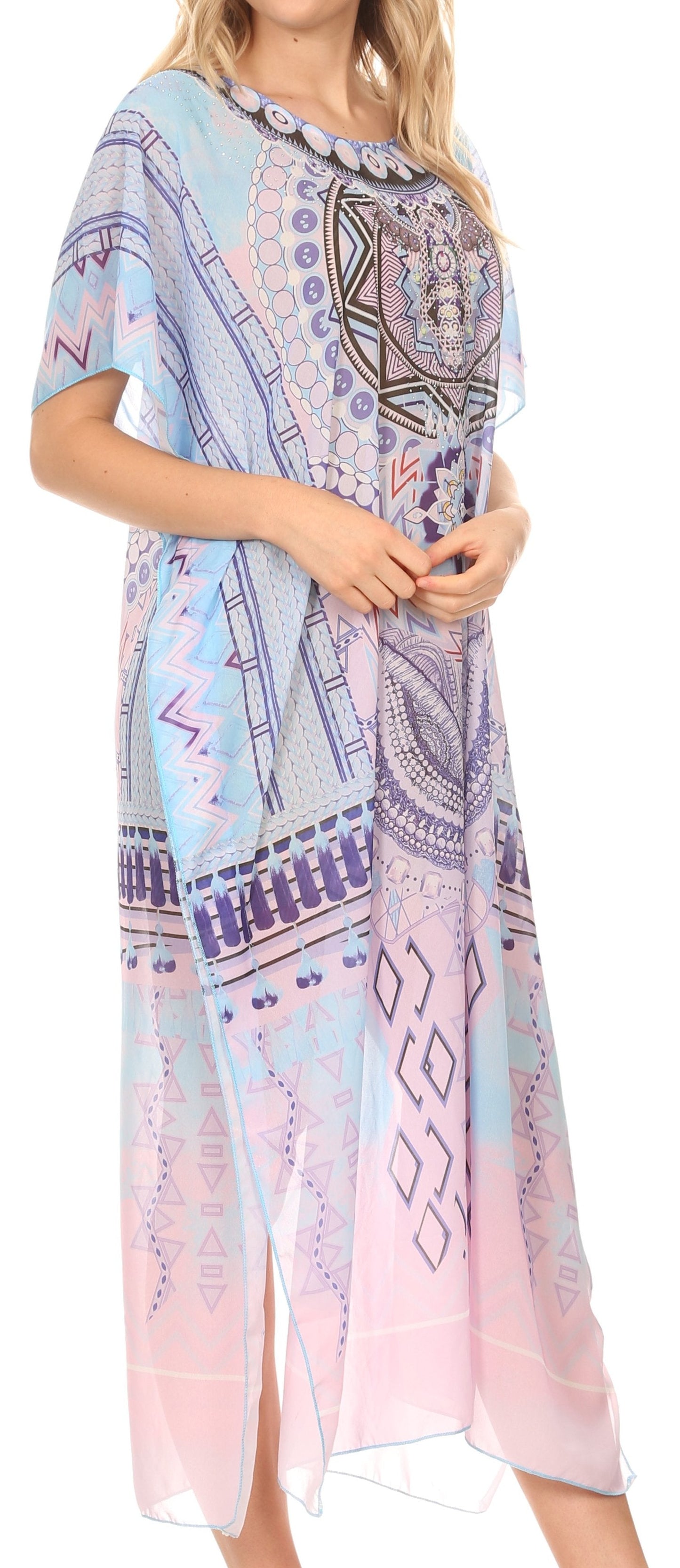 MKY Astryd Women's Flowy Maxi Long Caftan Dress Cover Up with Rhinestone - Concordia Style Boutique