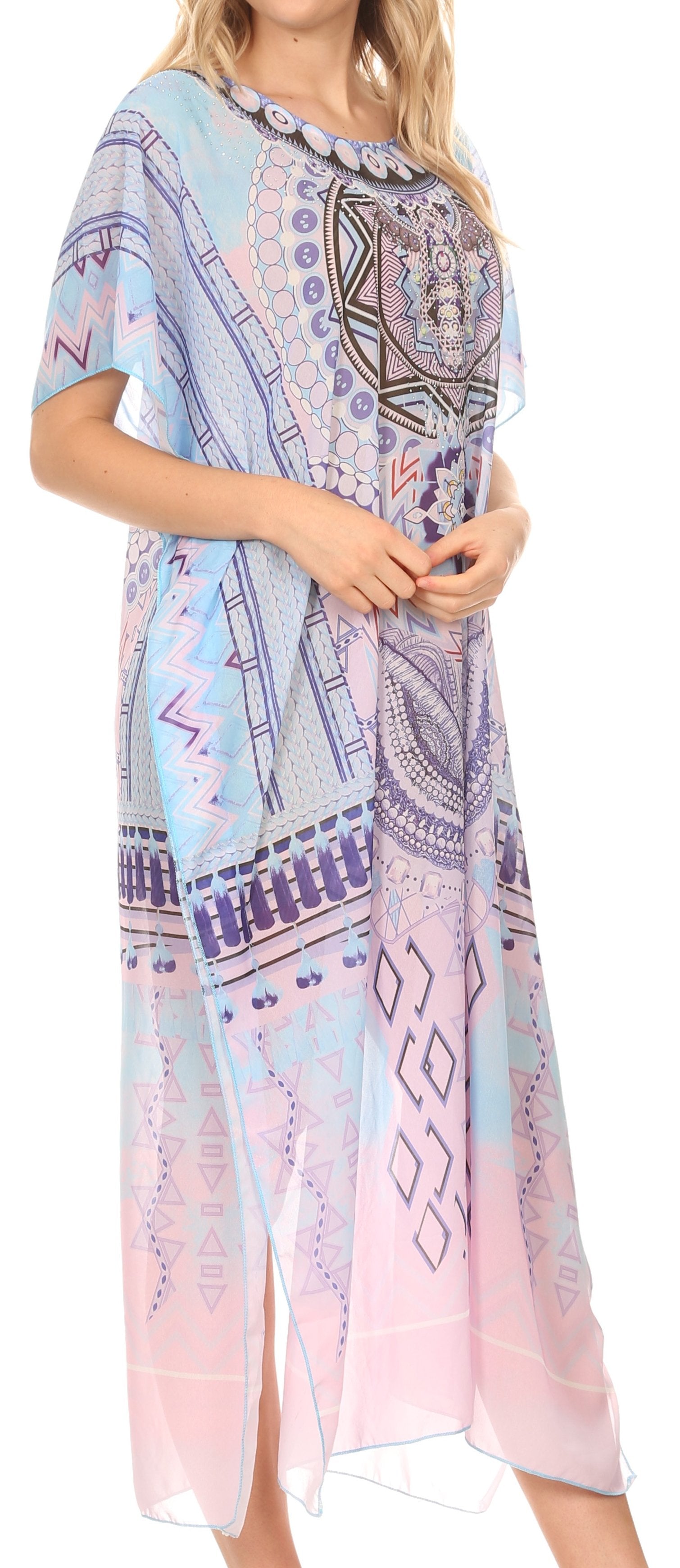 MKY Astryd Women's Flowy Maxi Long Caftan Dress Cover Up with Rhinestone - Concordia Style Boutique