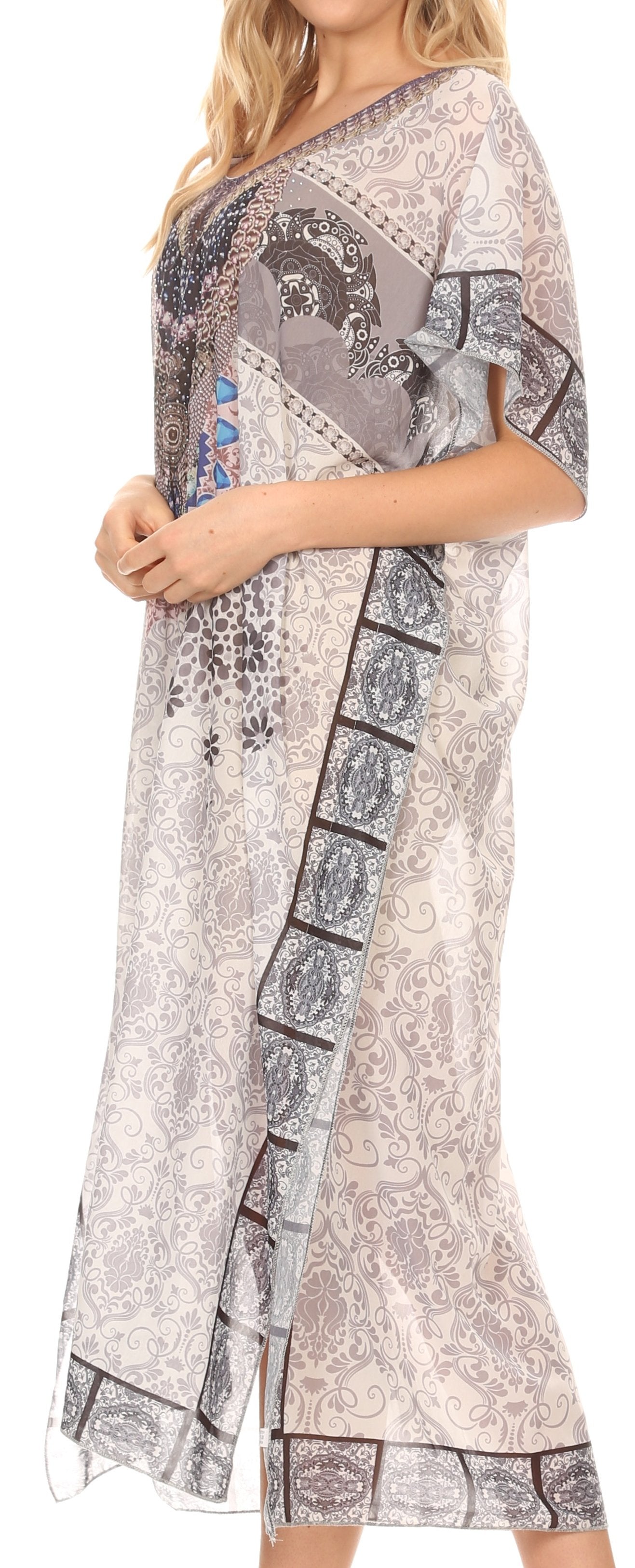 MKY Astryd Women's Flowy Maxi Long Caftan Dress Cover Up with Rhinestone - Concordia Style Boutique
