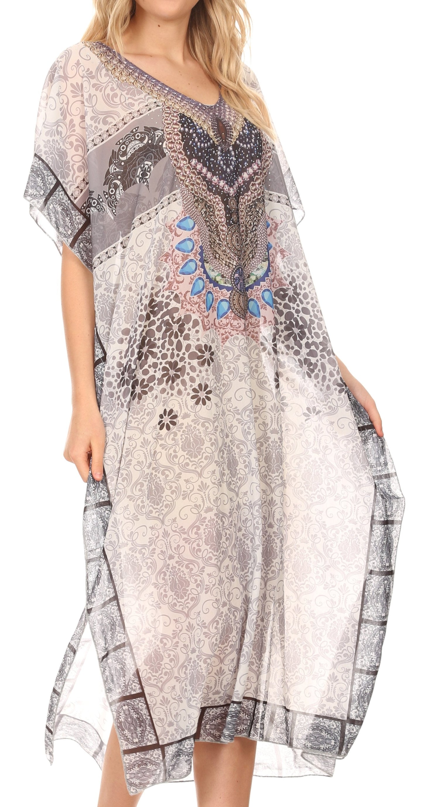 MKY Astryd Women's Flowy Maxi Long Caftan Dress Cover Up with Rhinestone - Concordia Style Boutique