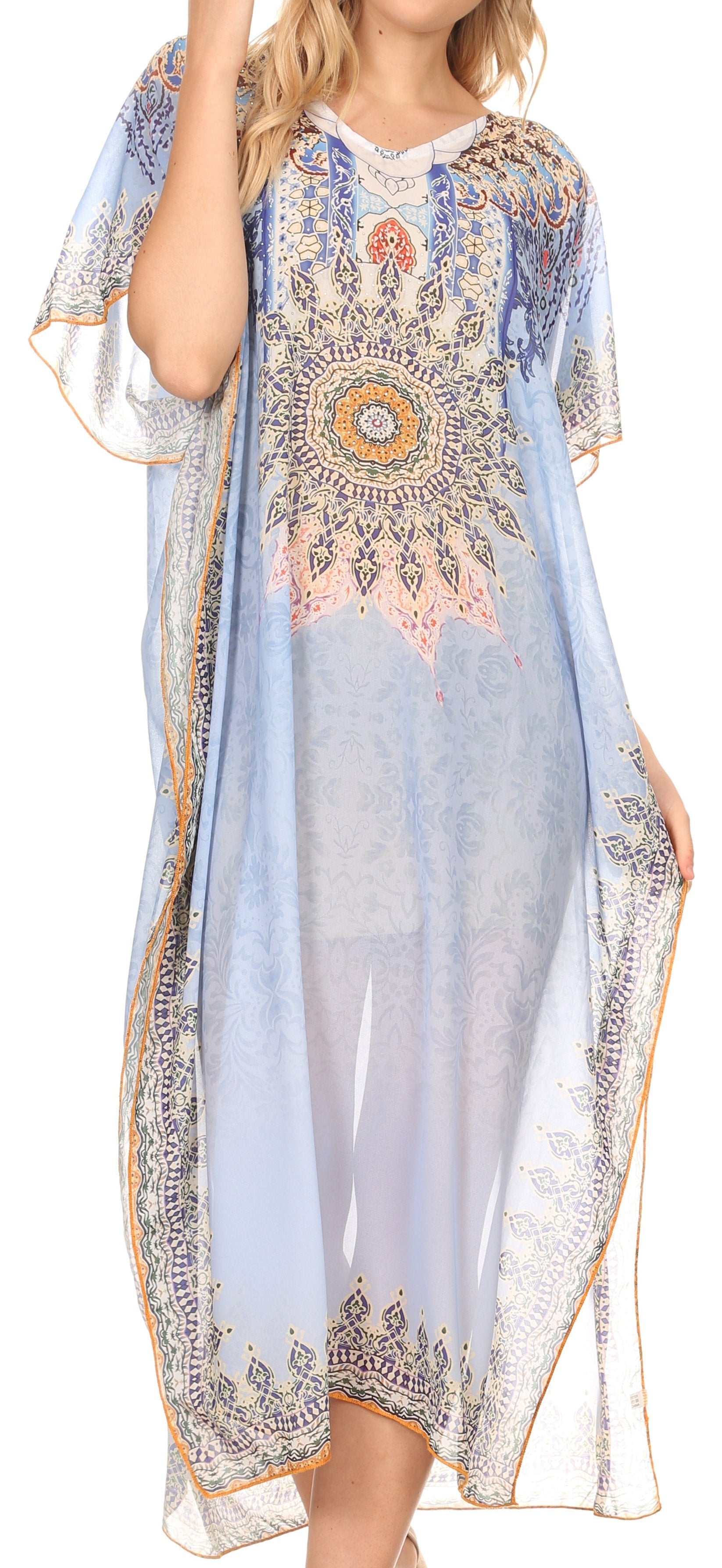 MKY Astryd Women's Flowy Maxi Long Caftan Dress Cover Up with Rhinestone - Concordia Style Boutique