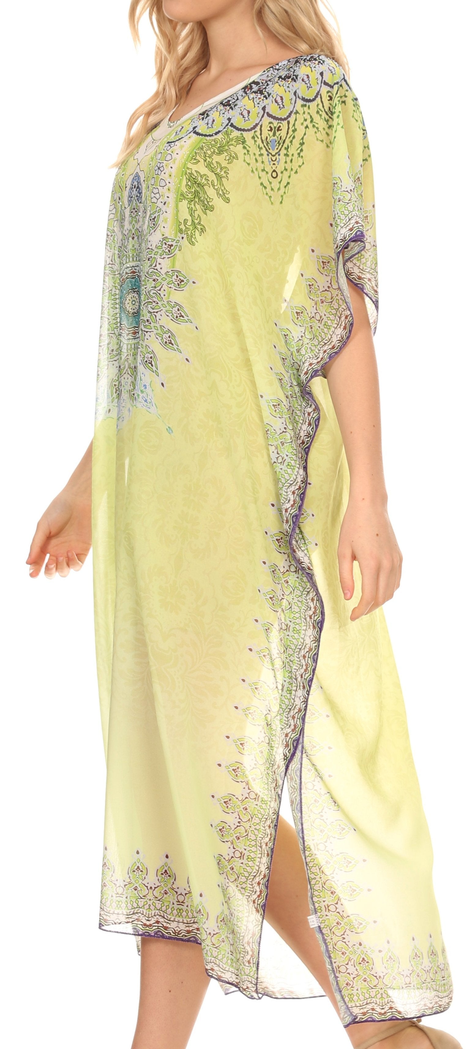 MKY Astryd Women's Flowy Maxi Long Caftan Dress Cover Up with Rhinestone - Concordia Style Boutique