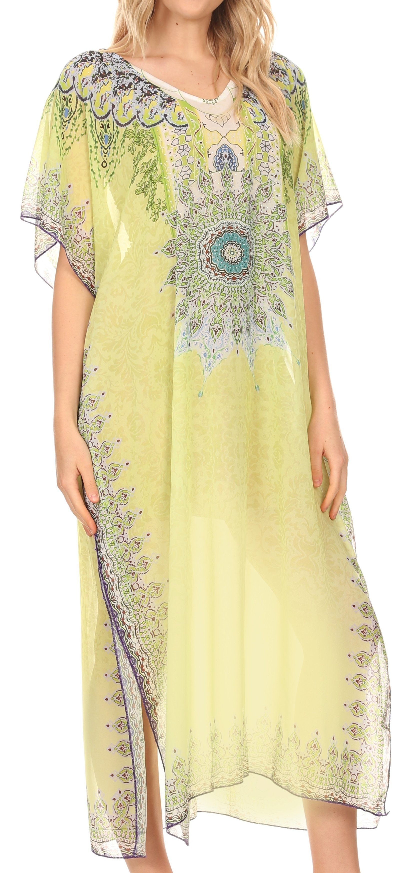 MKY Astryd Women's Flowy Maxi Long Caftan Dress Cover Up with Rhinestone - Concordia Style Boutique