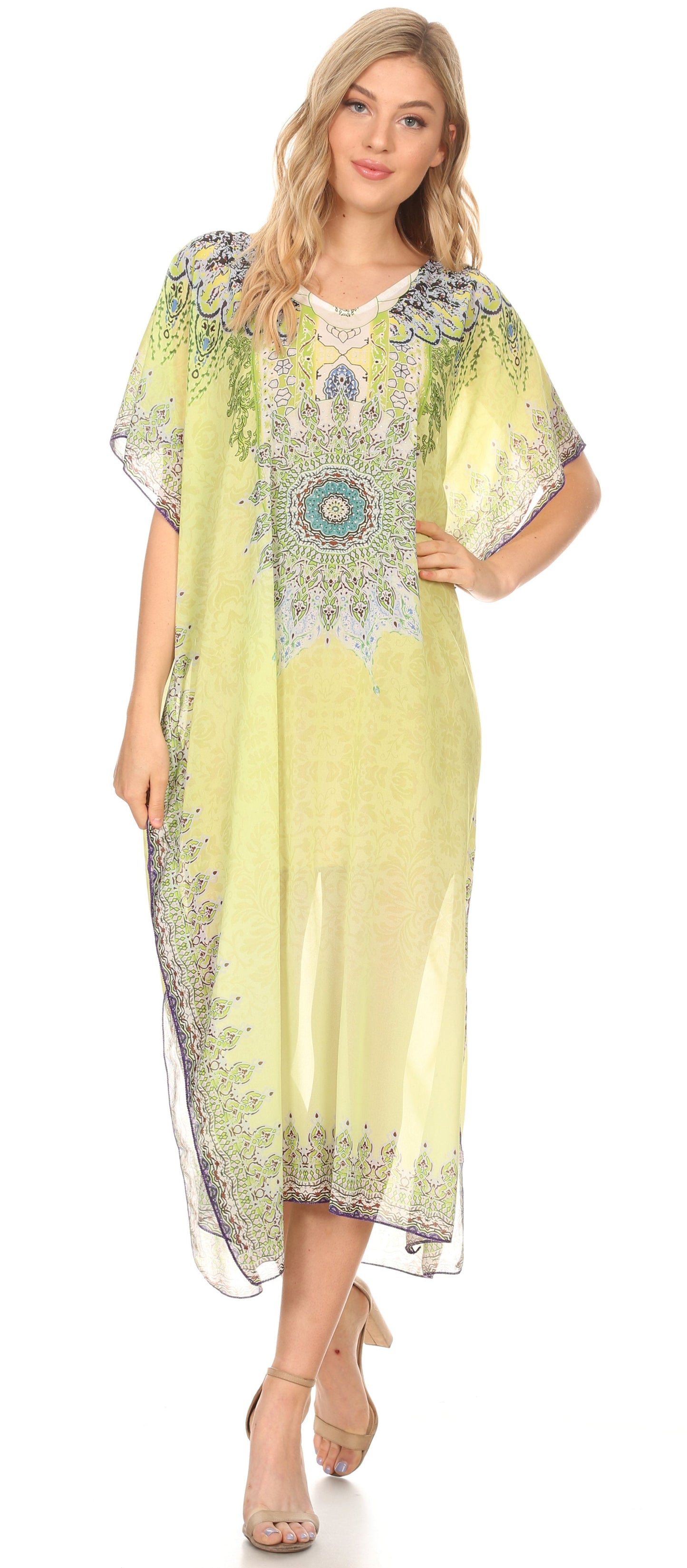 MKY Astryd Women's Flowy Maxi Long Caftan Dress Cover Up with Rhinestone - Concordia Style Boutique
