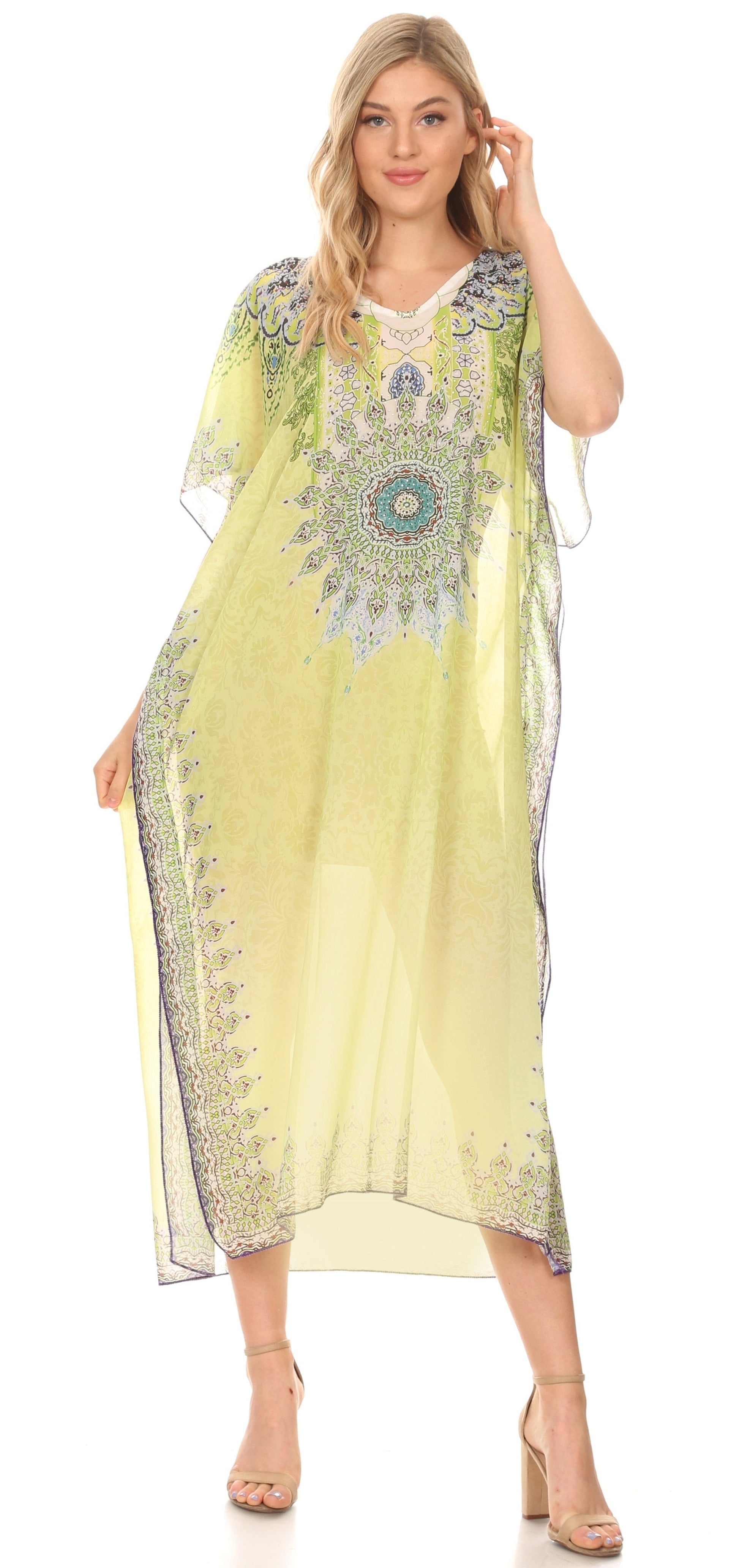 MKY Astryd Women's Flowy Maxi Long Caftan Dress Cover Up with Rhinestone - Concordia Style Boutique
