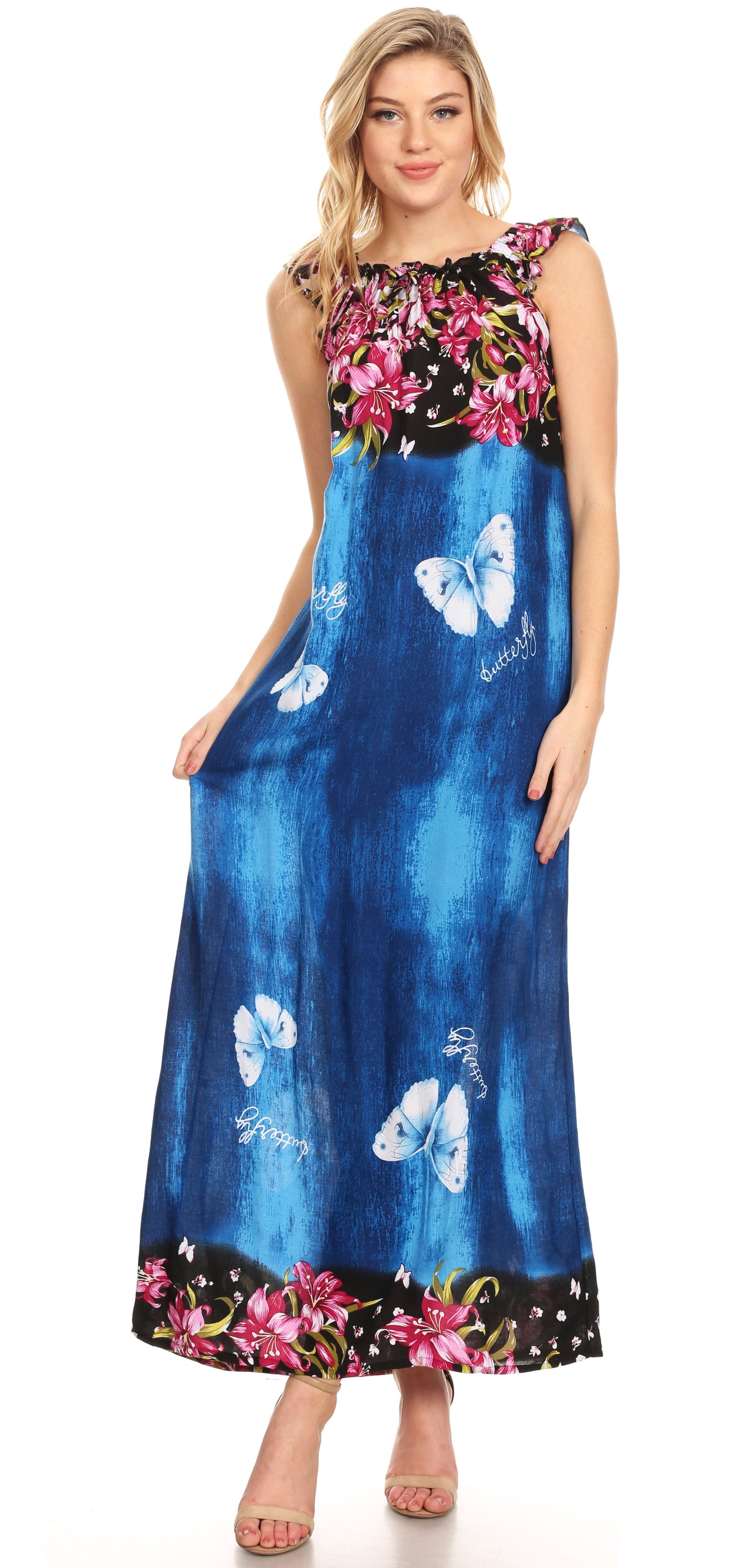 Sakkas Abby Womens Casual Long Tropical Off Shoulder Dress Elastic & Floral Print - Concordia Style Boutique