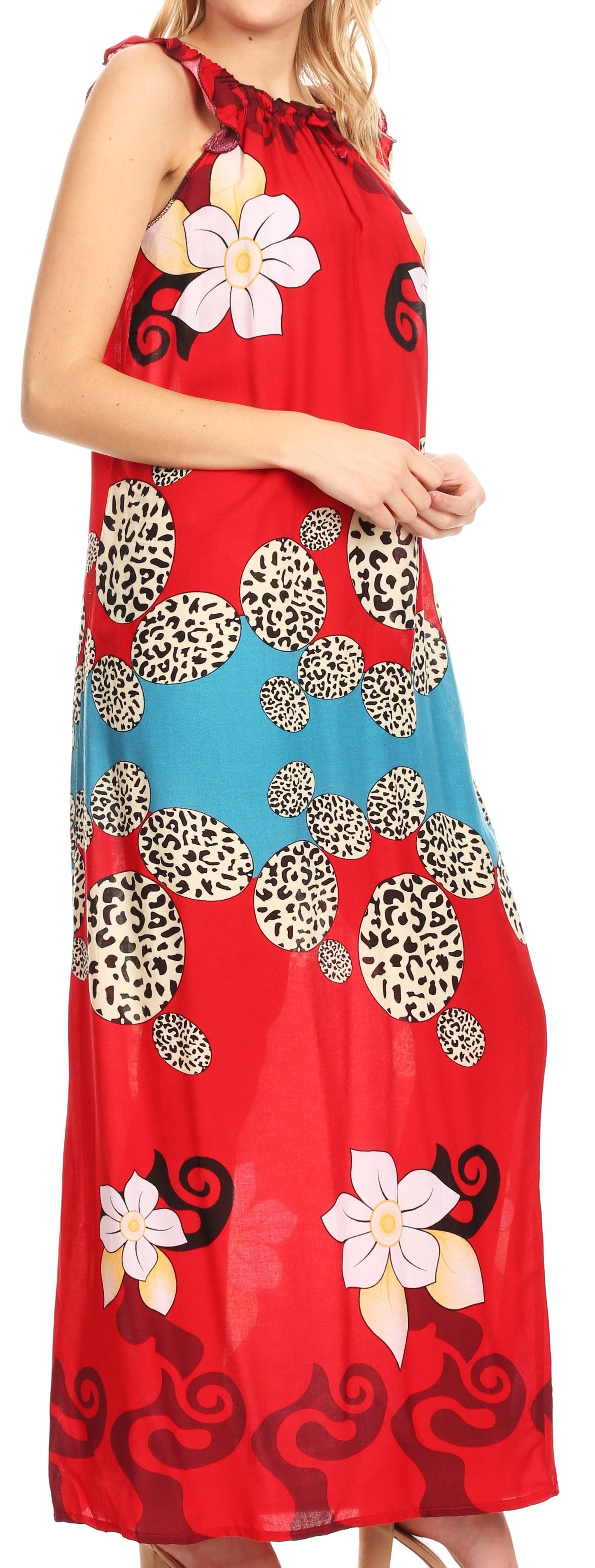 Sakkas Abby Womens Casual Long Tropical Off Shoulder Dress Elastic & Floral Print - Concordia Style Boutique