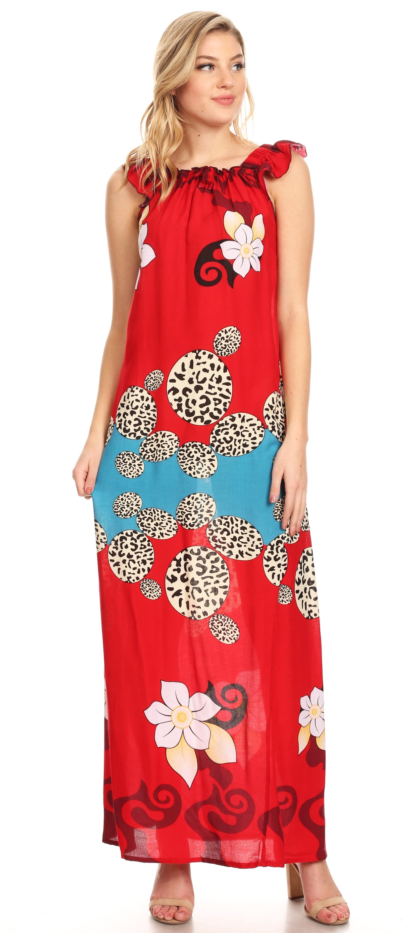 Sakkas Abby Womens Casual Long Tropical Off Shoulder Dress Elastic & Floral Print - Concordia Style Boutique