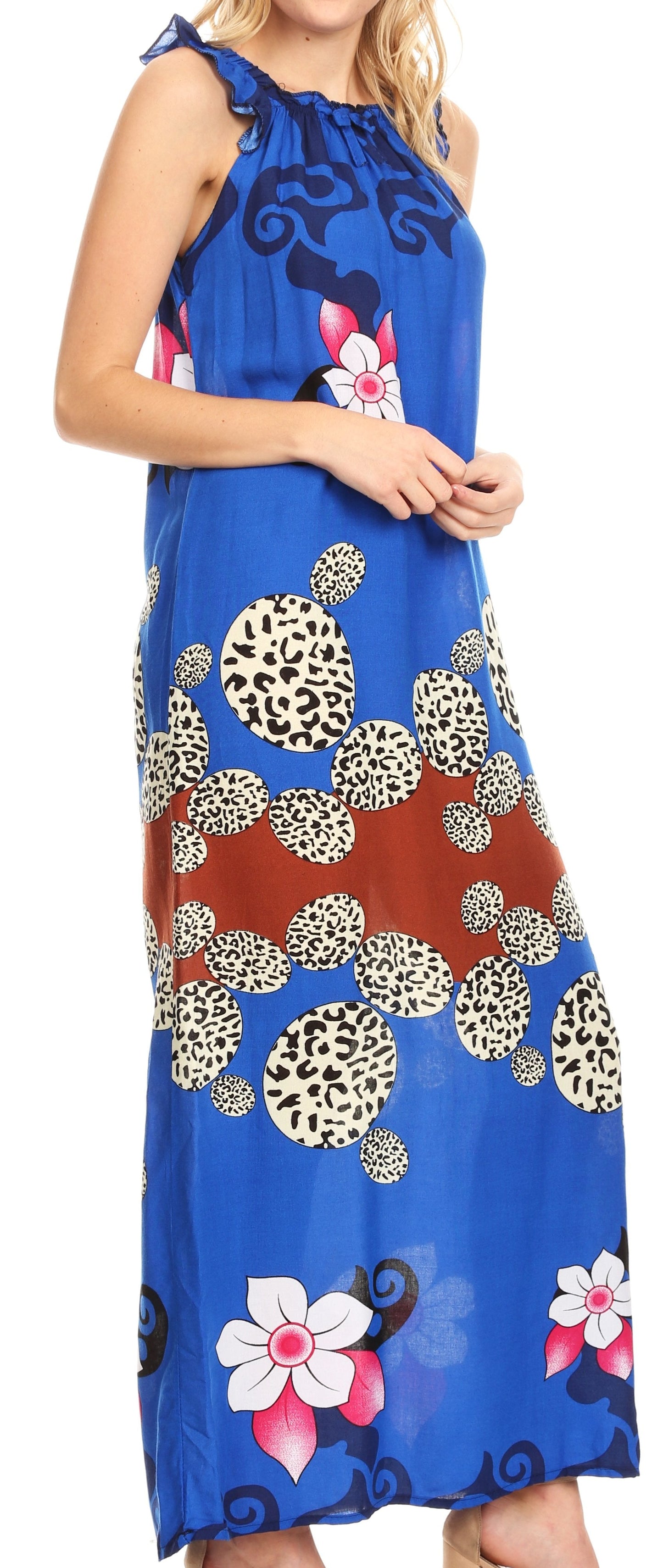 Sakkas Abby Womens Casual Long Tropical Off Shoulder Dress Elastic & Floral Print - Concordia Style Boutique