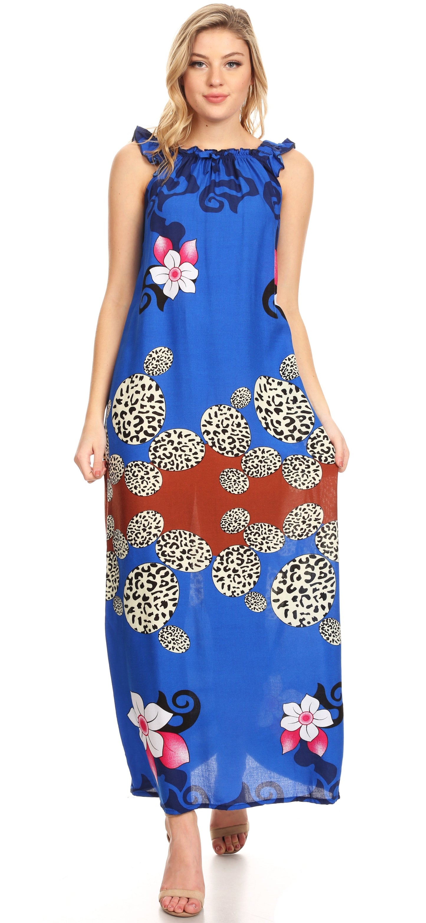 Sakkas Abby Womens Casual Long Tropical Off Shoulder Dress Elastic & Floral Print - Concordia Style Boutique