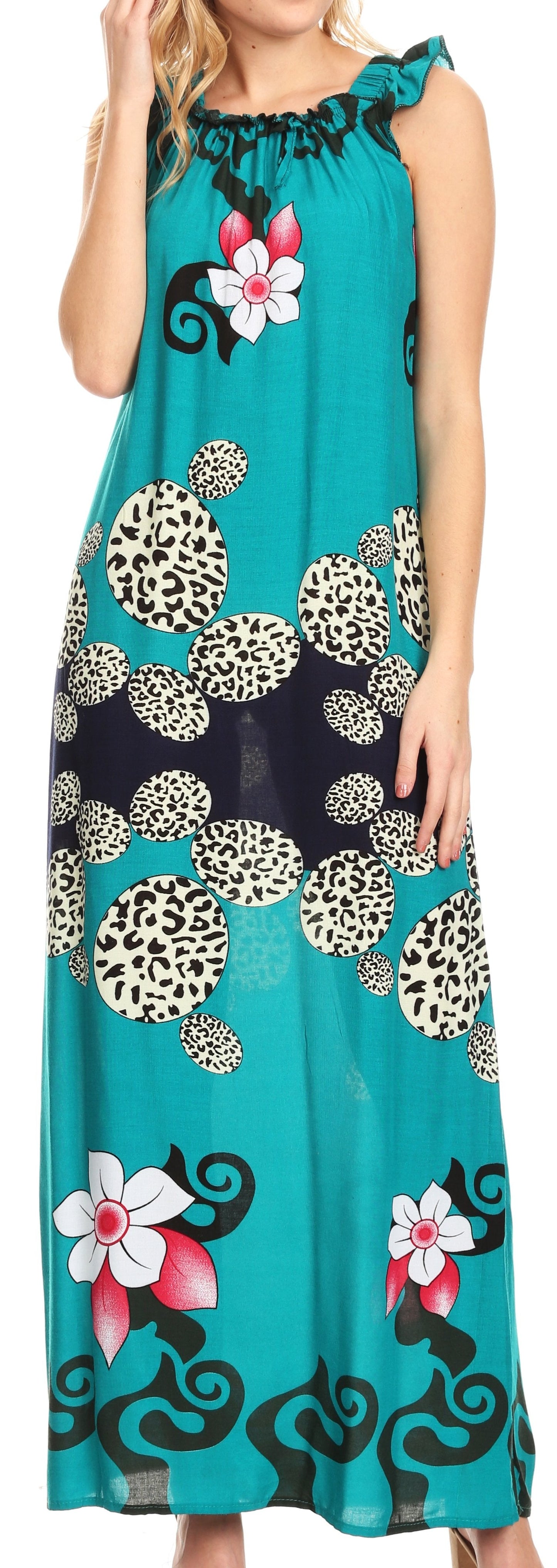 Sakkas Abby Womens Casual Long Tropical Off Shoulder Dress Elastic & Floral Print - Concordia Style Boutique