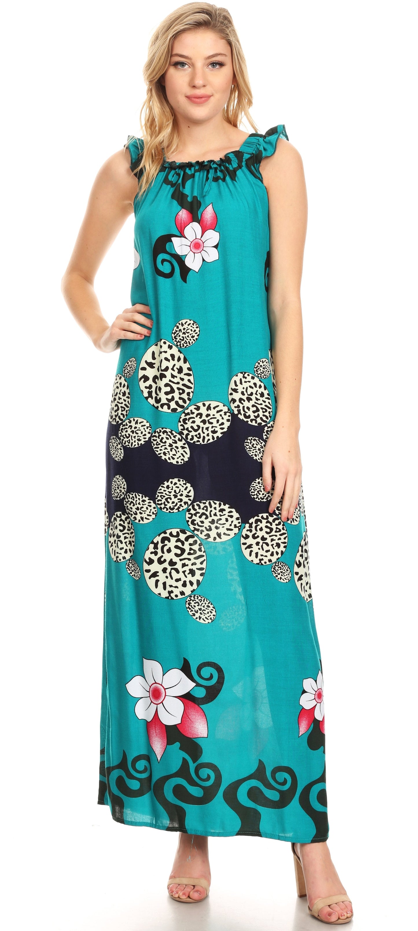 Sakkas Abby Womens Casual Long Tropical Off Shoulder Dress Elastic & Floral Print - Concordia Style Boutique