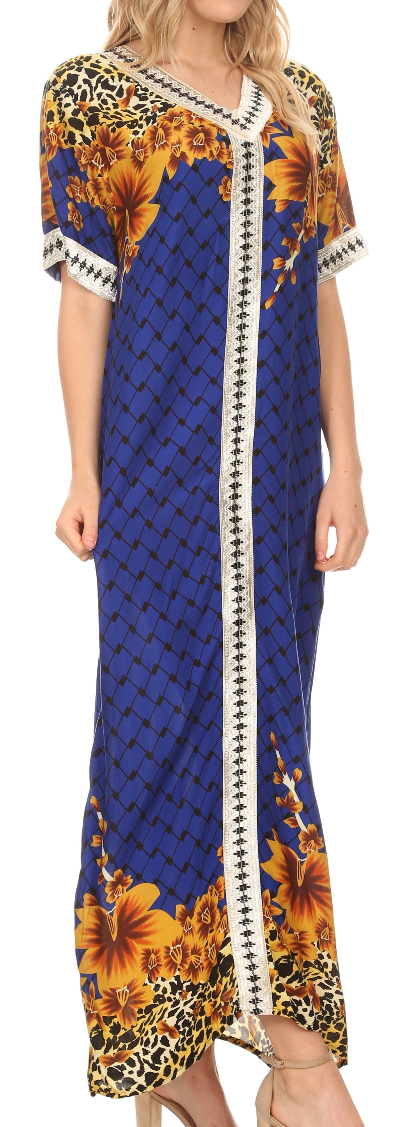 Sakkas Sabra Womens Long Casual Cover-up Tunic Kaftan V neck Dress - Concordia Style Boutique