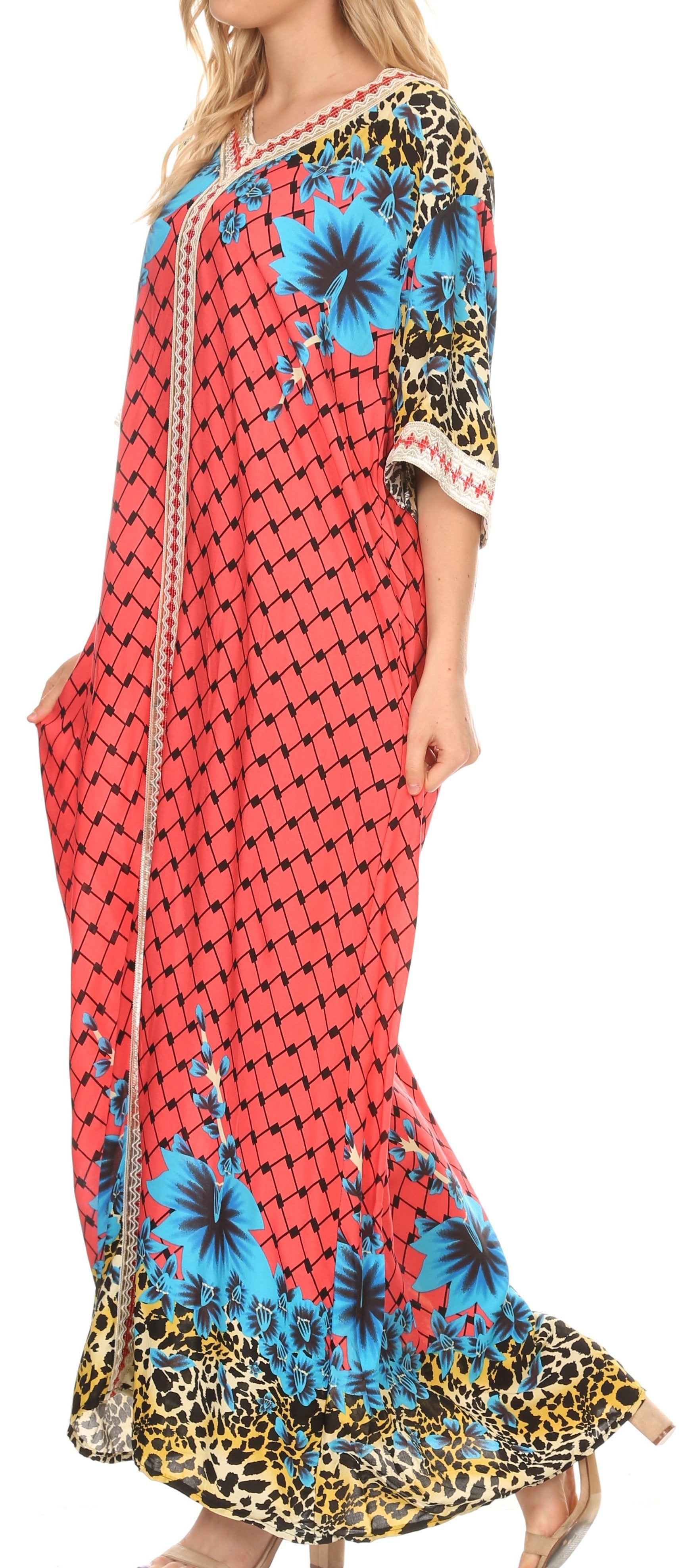 Sakkas Sabra Womens Long Casual Cover-up Tunic Kaftan V neck Dress - Concordia Style Boutique