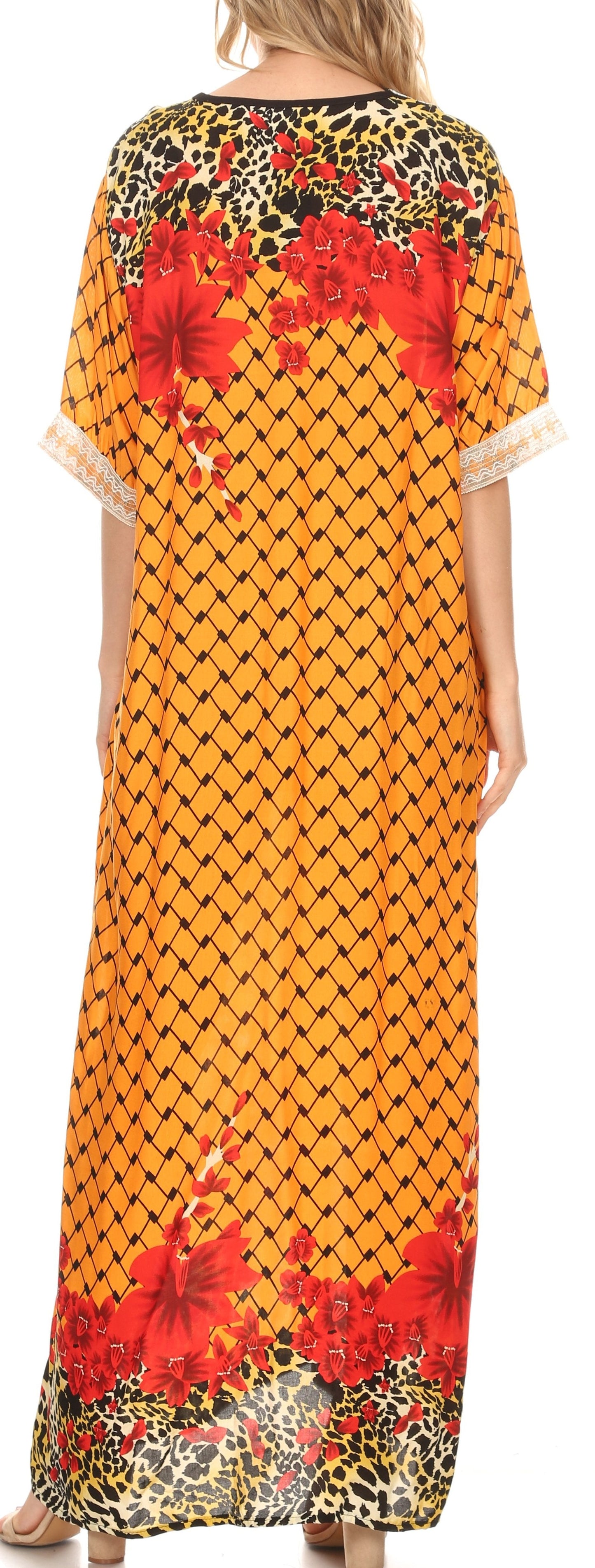 Sakkas Sabra Womens Long Casual Cover-up Tunic Kaftan V neck Dress - Concordia Style Boutique