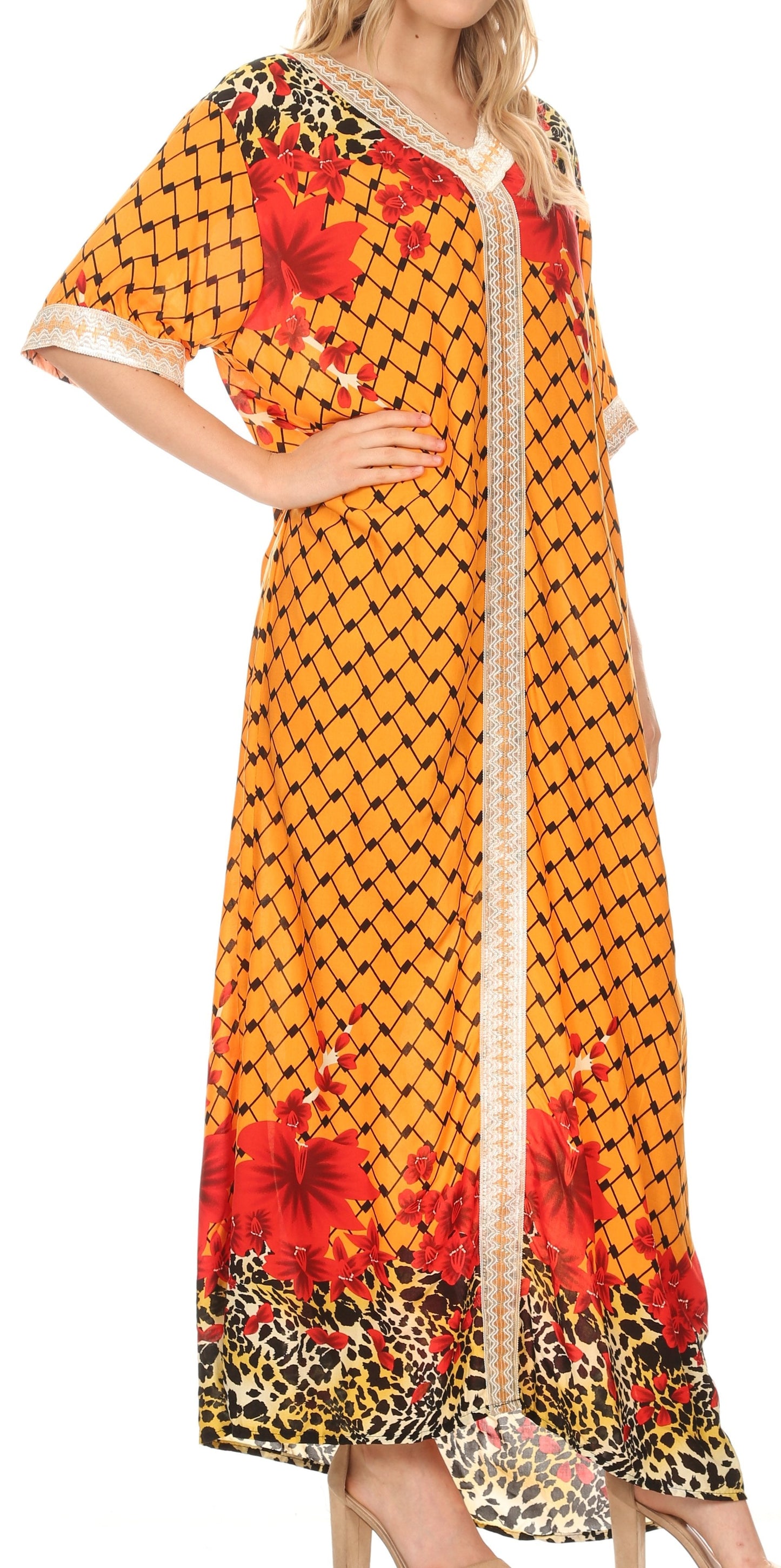 Sakkas Sabra Womens Long Casual Cover-up Tunic Kaftan V neck Dress - Concordia Style Boutique