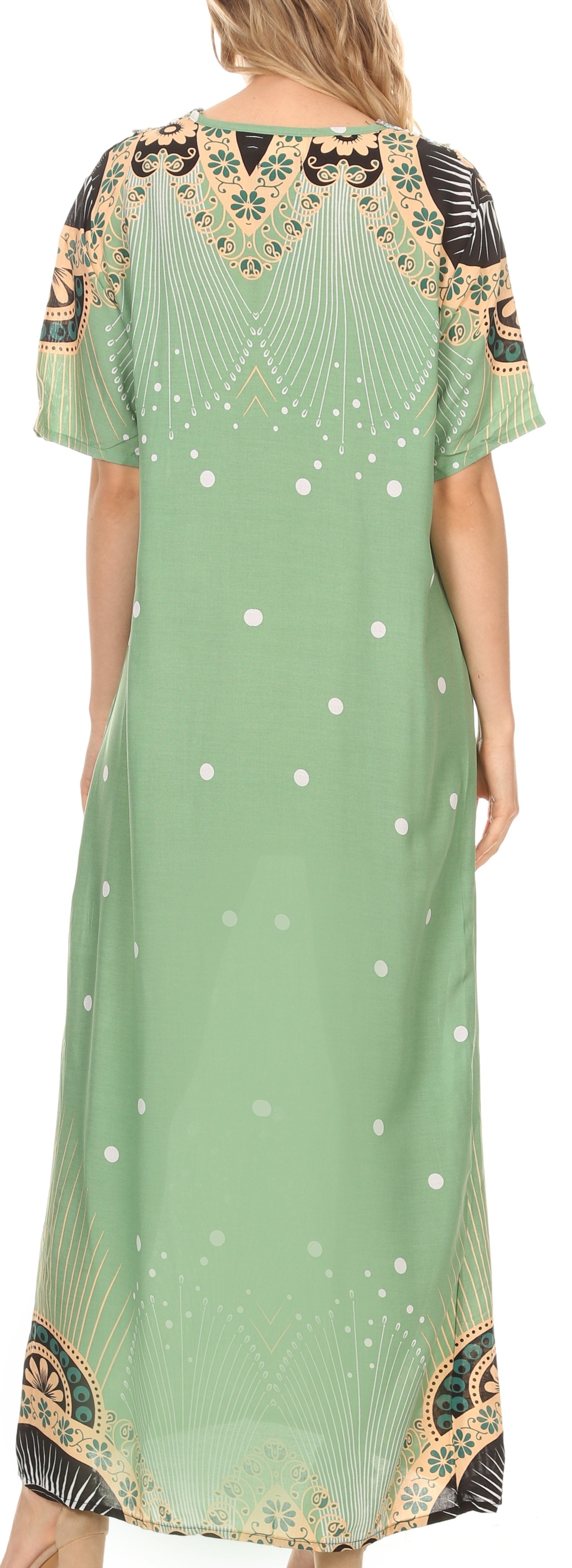 Sakkas Sabra Womens Long Casual Cover-up Tunic Kaftan V neck Dress - Concordia Style Boutique
