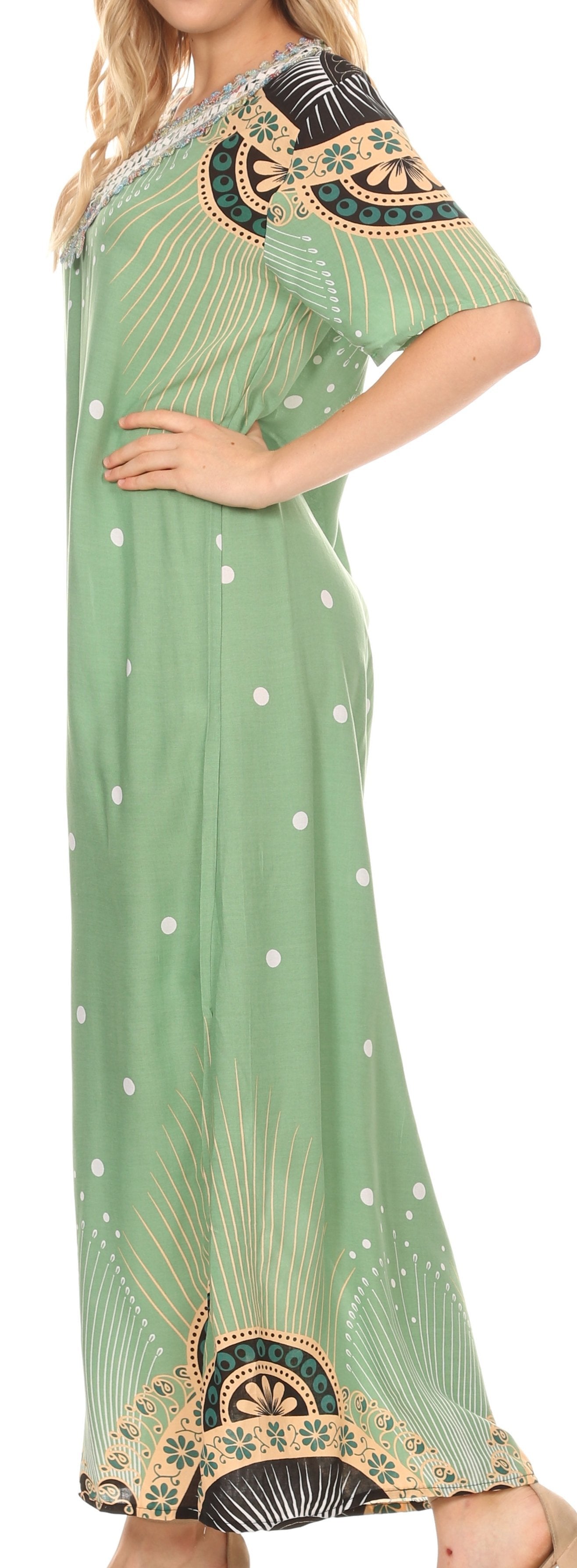 Sakkas Sabra Womens Long Casual Cover-up Tunic Kaftan V neck Dress - Concordia Style Boutique