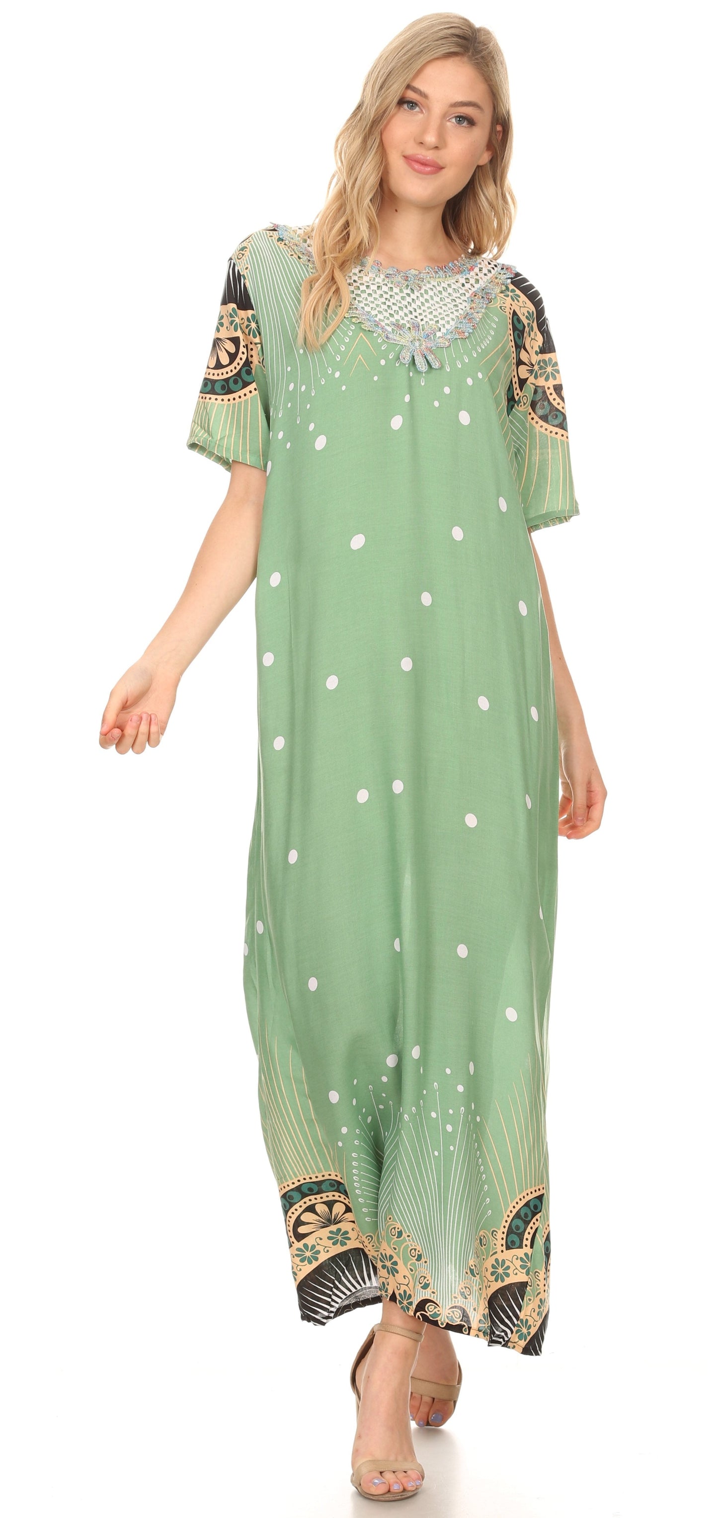 Sakkas Sabra Womens Long Casual Cover-up Tunic Kaftan V neck Dress - Concordia Style Boutique